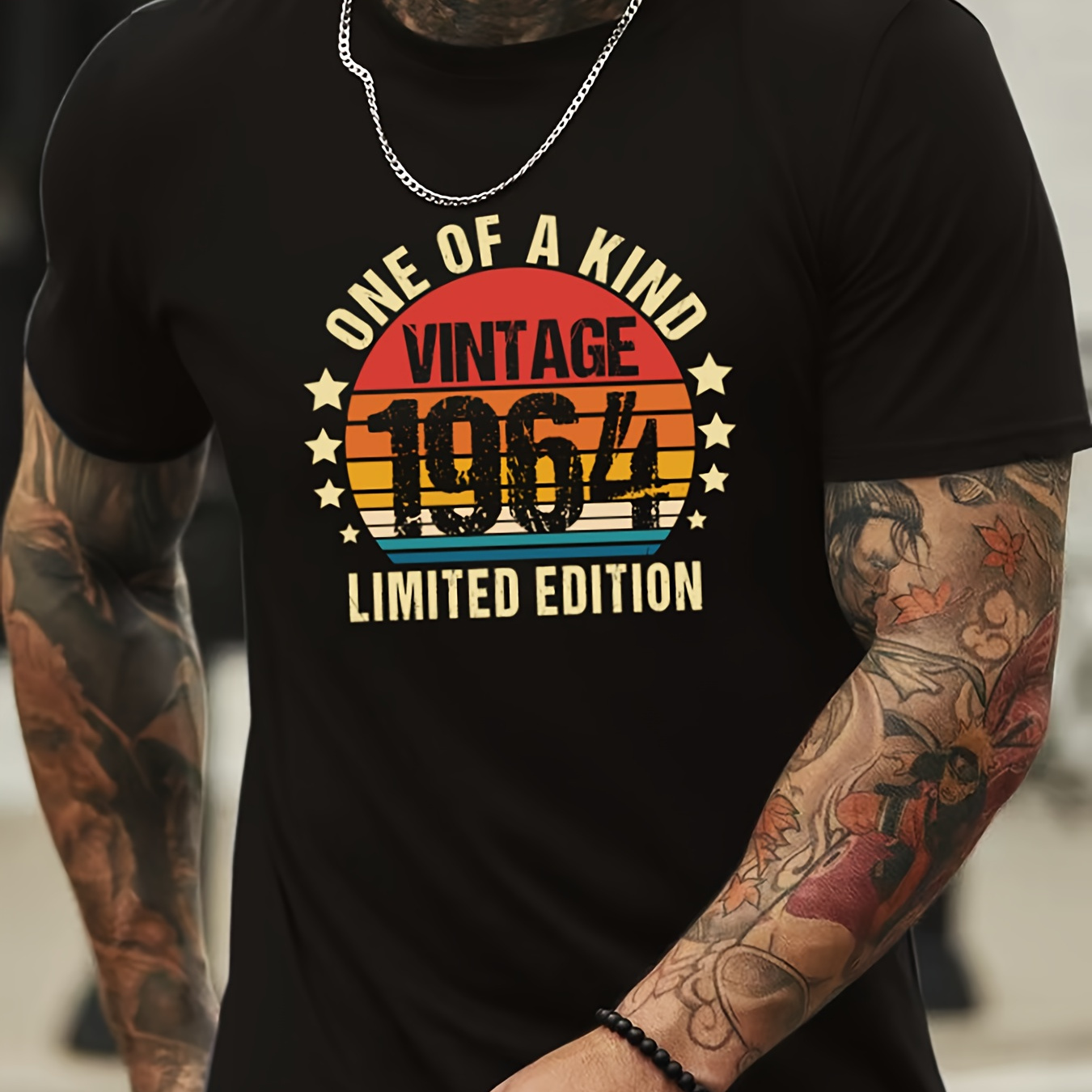 

1 Of A Kind Vintage 1964 Limited Edition Graphic Print, Men's Short Sleeve Crew Neck T-shirts, Slim Fit Shirt For Exercise