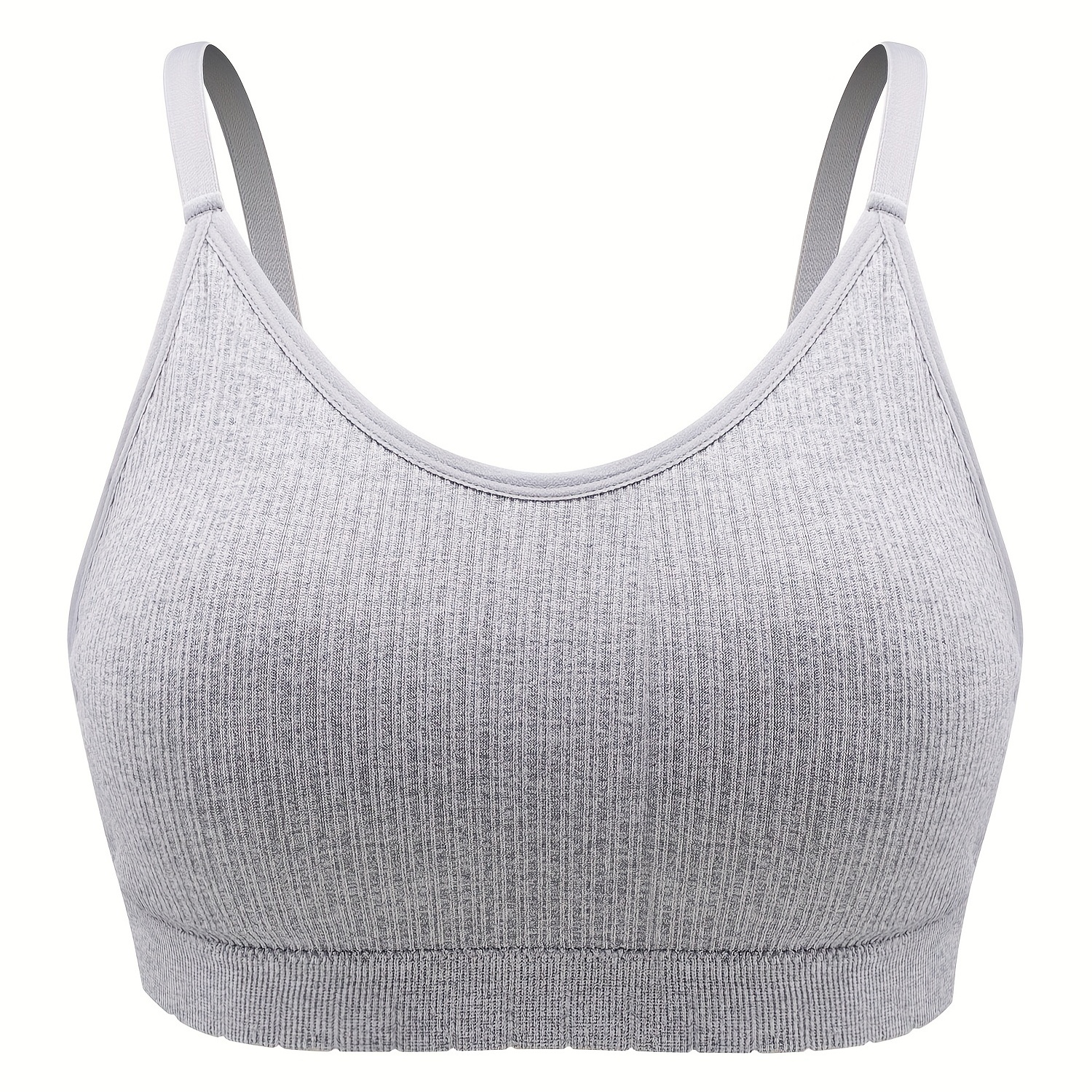 

Plus Size Sporty Bra, Women's Plus Solid Ribbed Breathable Bra With Removable Pads