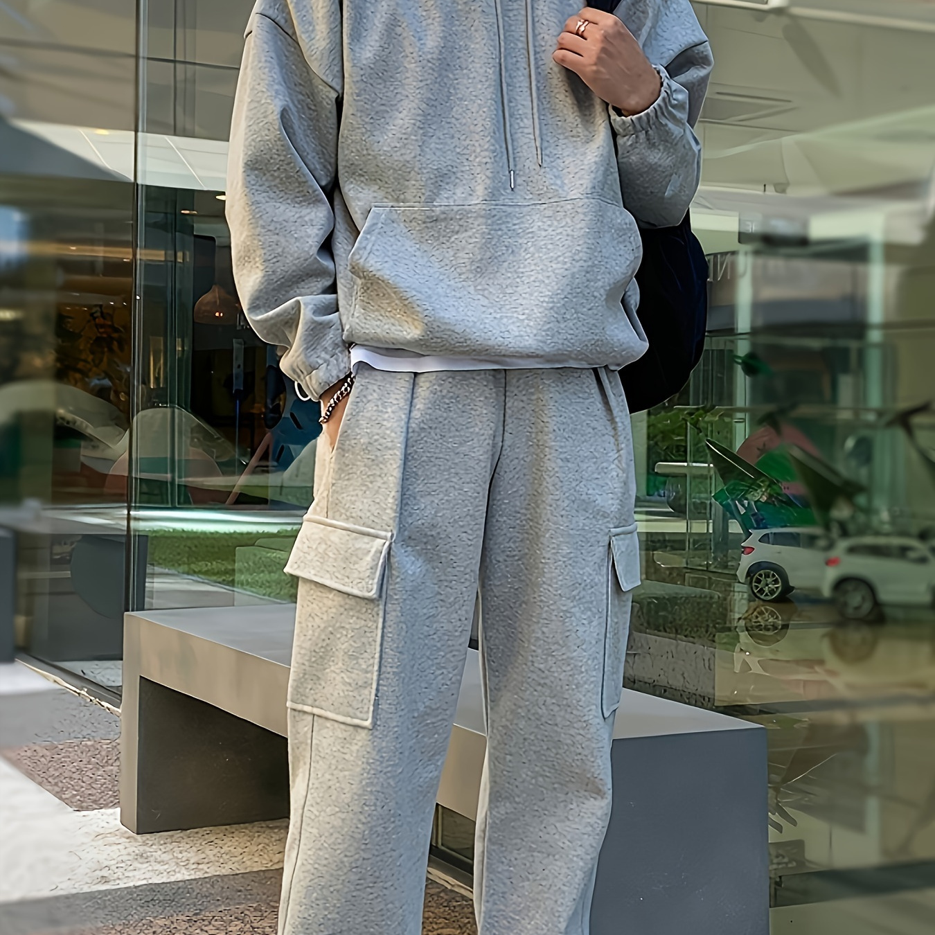 

Men's Casual Sports Hoodie And Pants Set, Solid Color Polyester Tracksuit For All With Pockets - Machine Washable