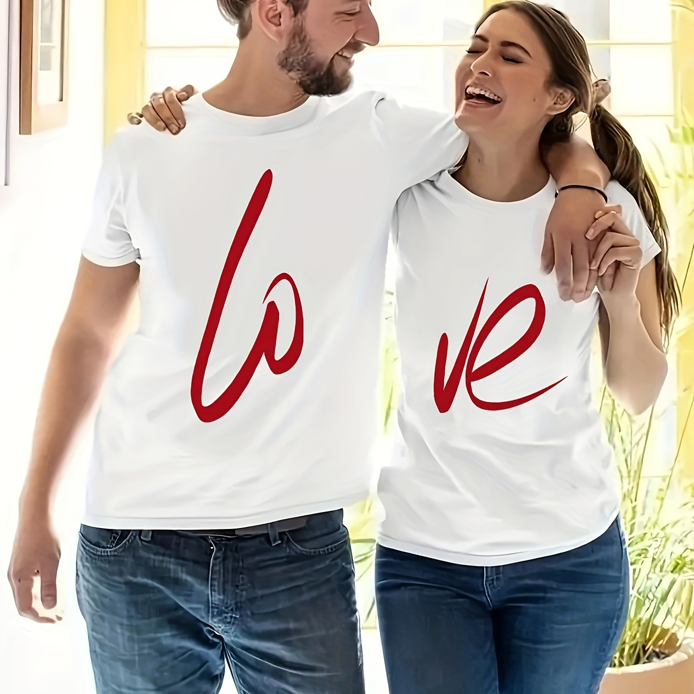 

Couple Front Print Pure Cotton T-shirt Love Tee Summer Casual Tee Streetwear Top For Boyfriend Girlfriend