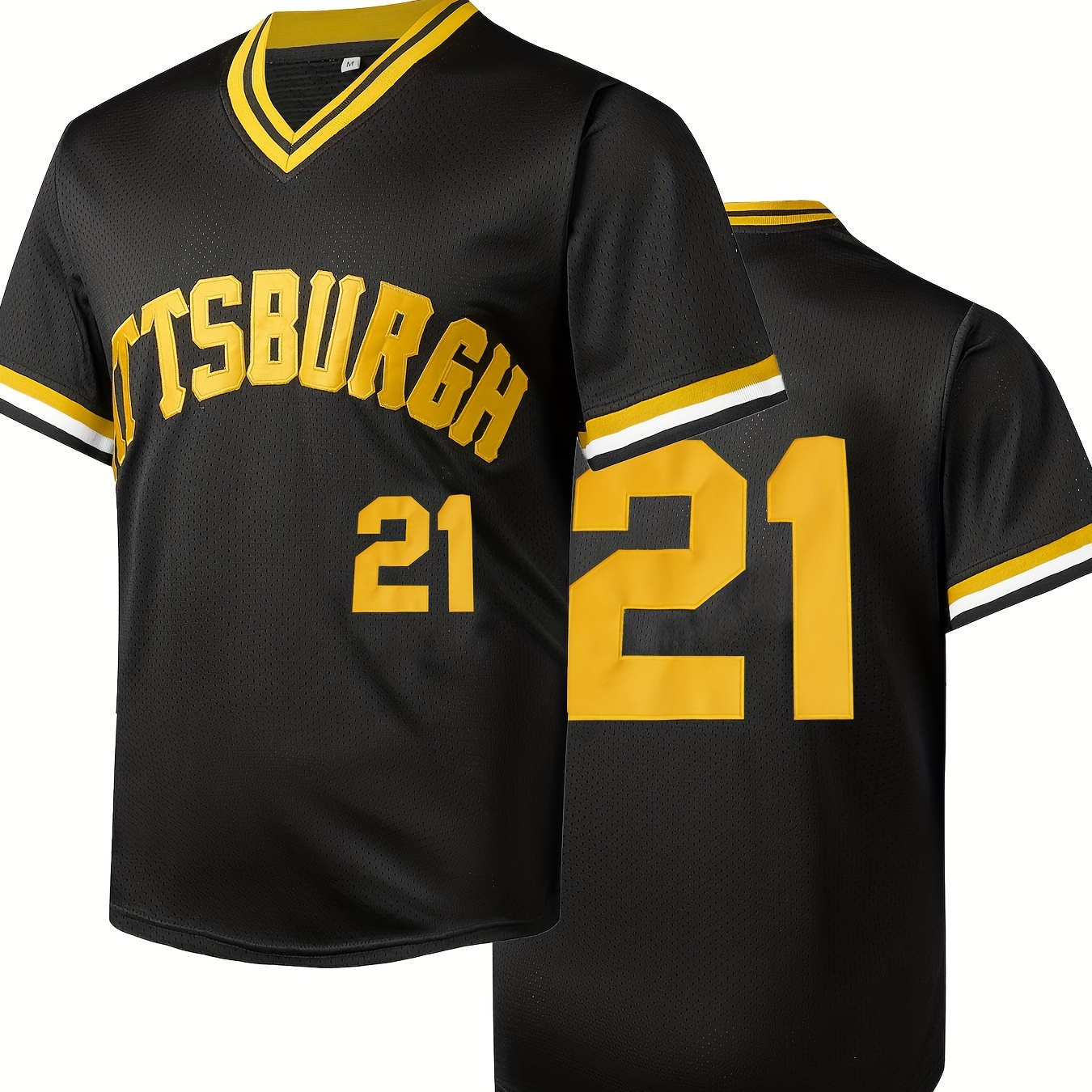 Men's Pittsburgh #21 Retro Black Baseball Jersey, Classic Embroidery Design Button Up Short Sleeve Breathable Shirt For Training Competition