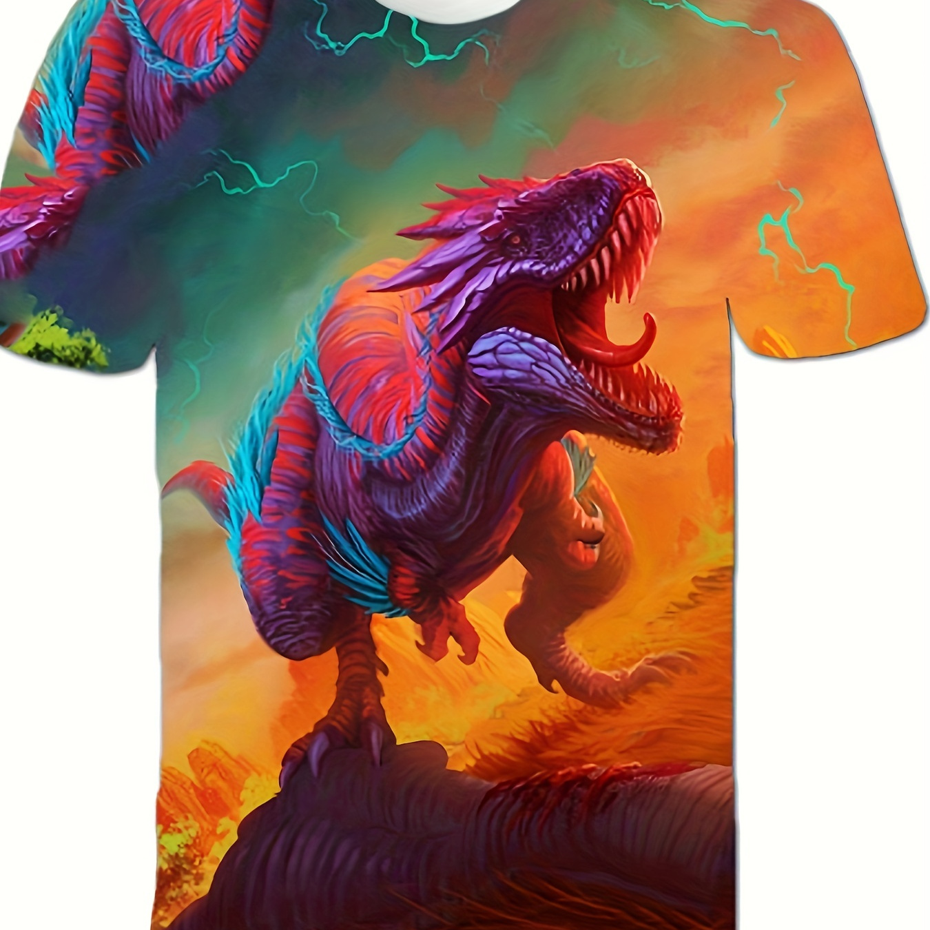 Boys' Dinosaur Graphic T-Shirt - 3D Digital Print, Active & Stretchy Short Sleeve Tee for Summer Fun