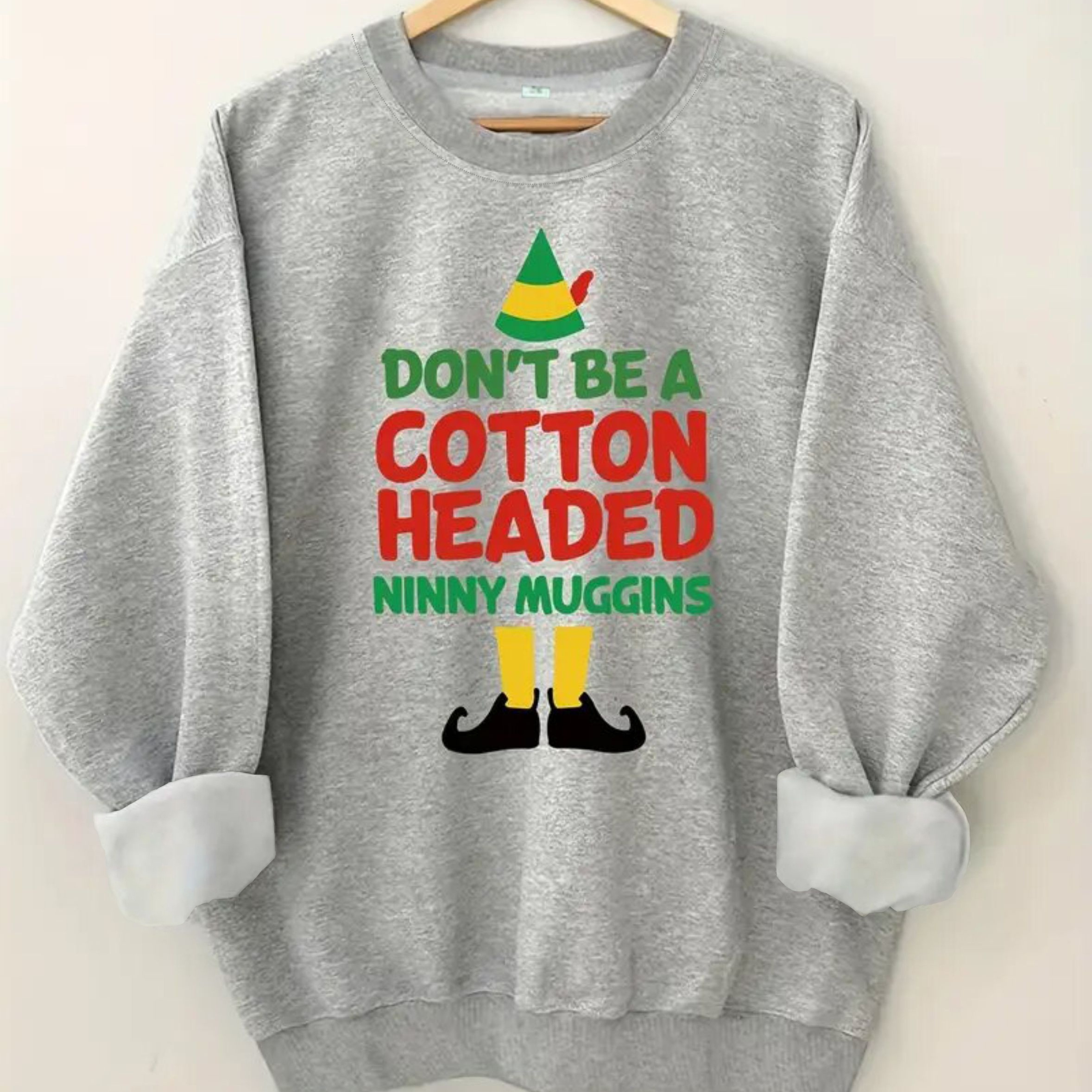 

Casual Letter Print Sweatshirt For Women, Polyester Knit Fabric, Round Neck, Comfort, Novelty Elf-themed Design