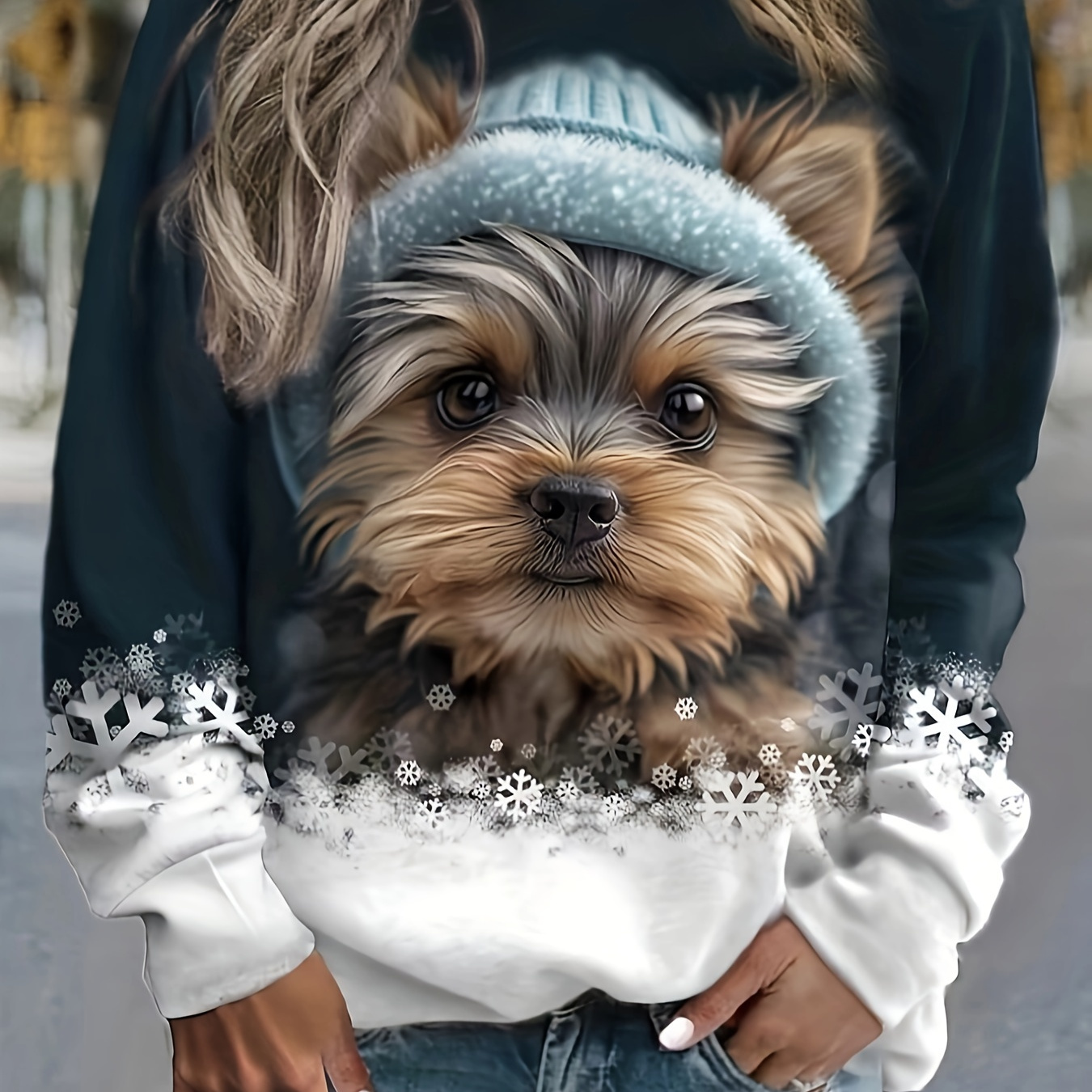 

Puppy Print Pullover Sweatshirt, Casual Long Sleeve Crew Neck Sweatshirt For Fall & Winter, Women's Clothing