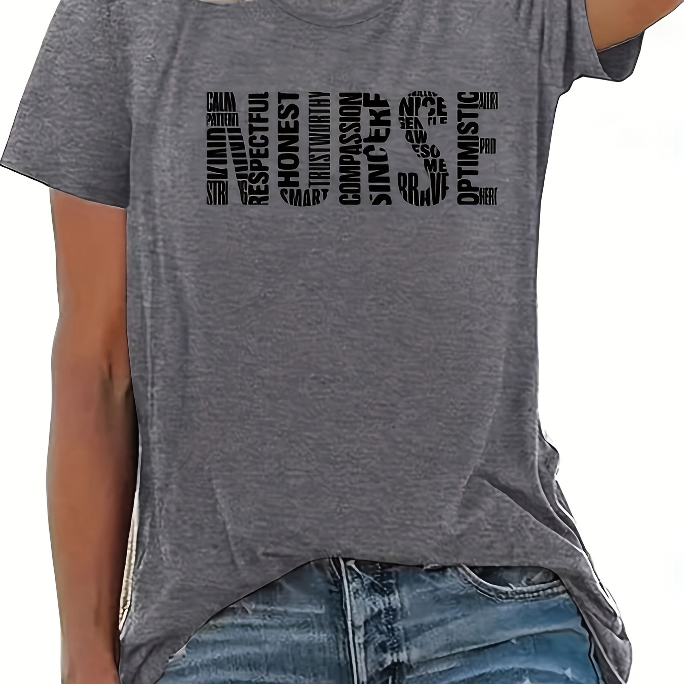 

Nurse Print Crew Neck T-shirt, Casual Short Sleeve Top For Spring & Summer, Women's Clothing