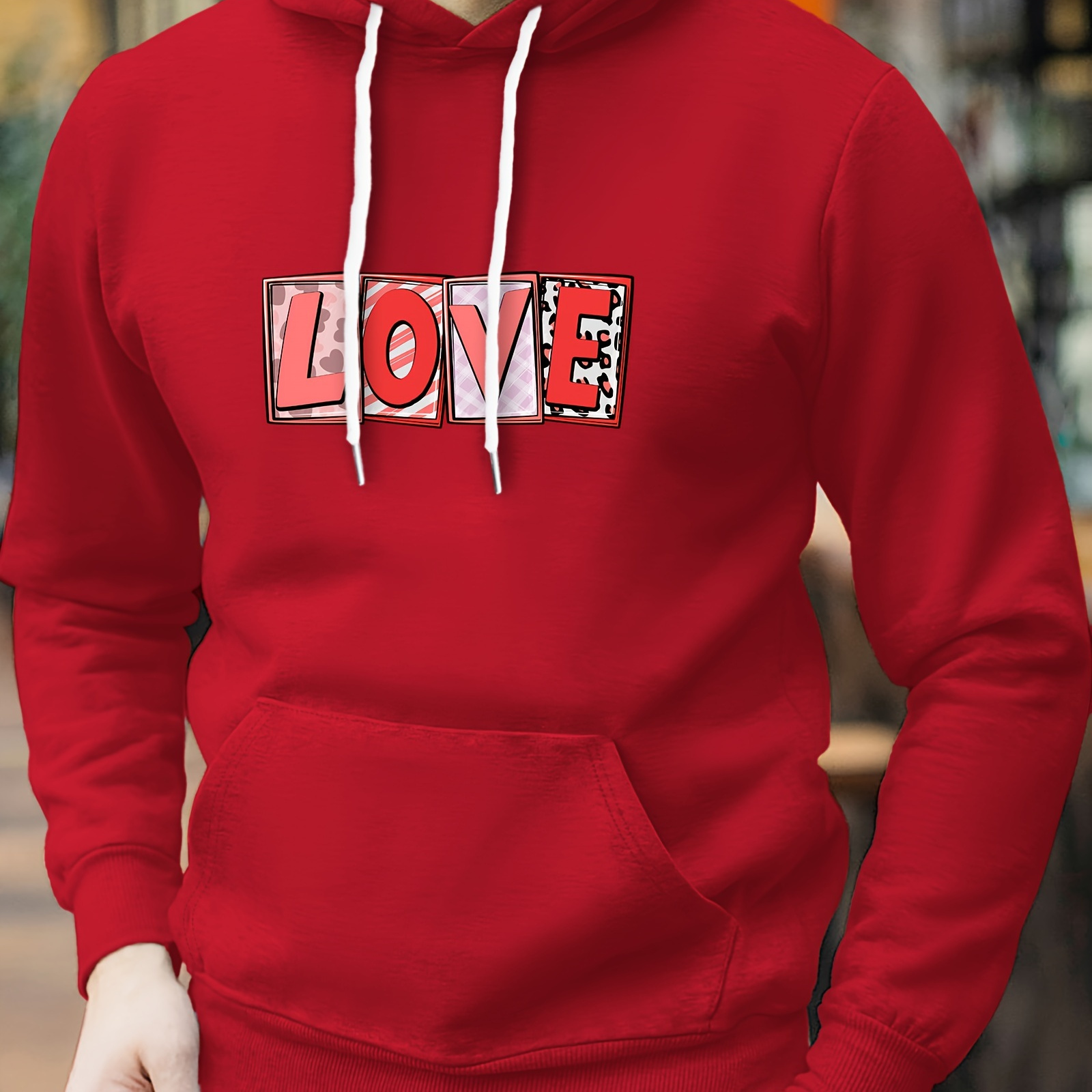 

Love Valentine's Day Print Men's Pullover Round Neck Long Sleeve Hooded Sweatshirt Pattern Loose Casual Top For Autumn Winter Men's Clothing As Gifts