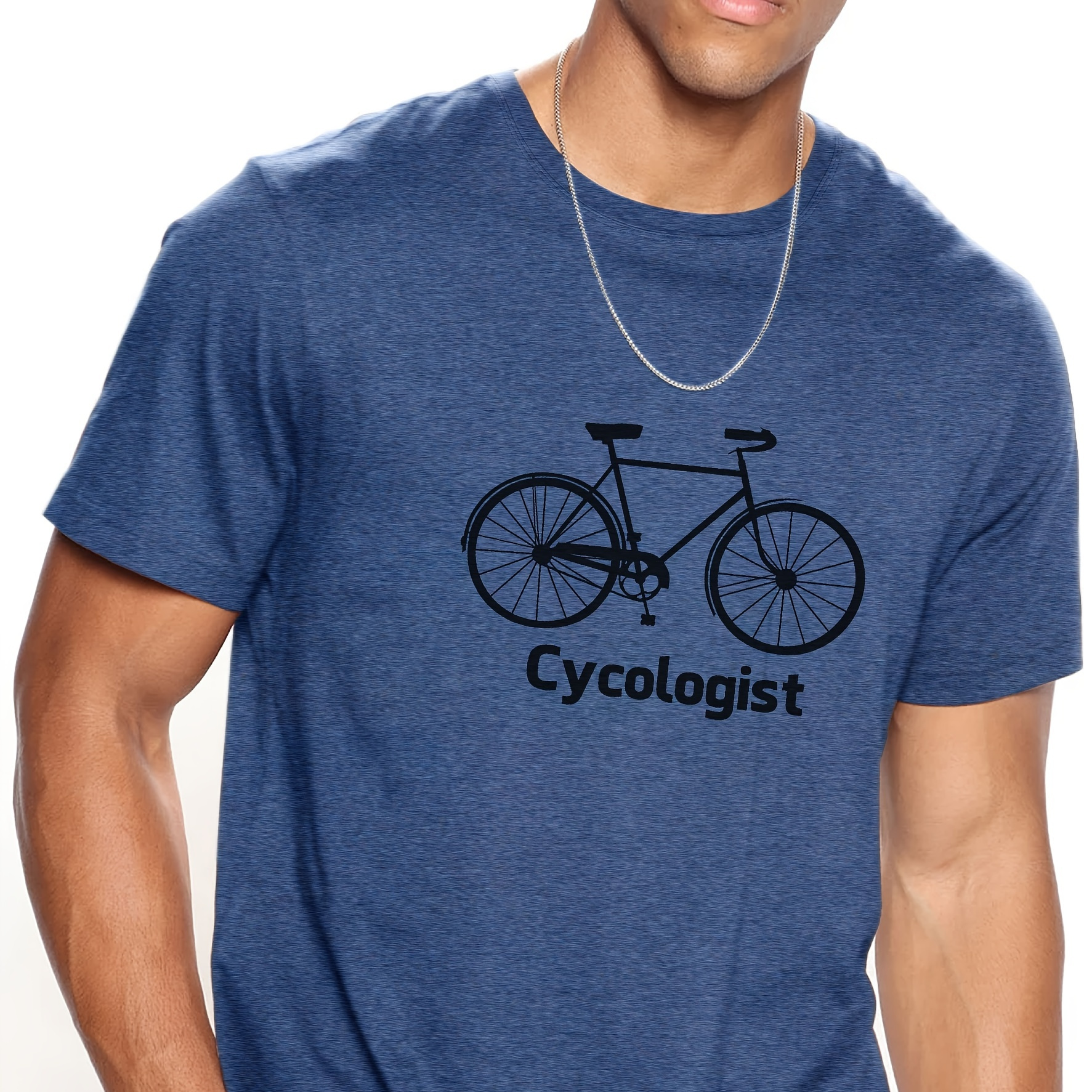 

Bicycle Pattern T-shirt, Men's Casual Street Style Stretch Round Neck Tee Shirt For Summer