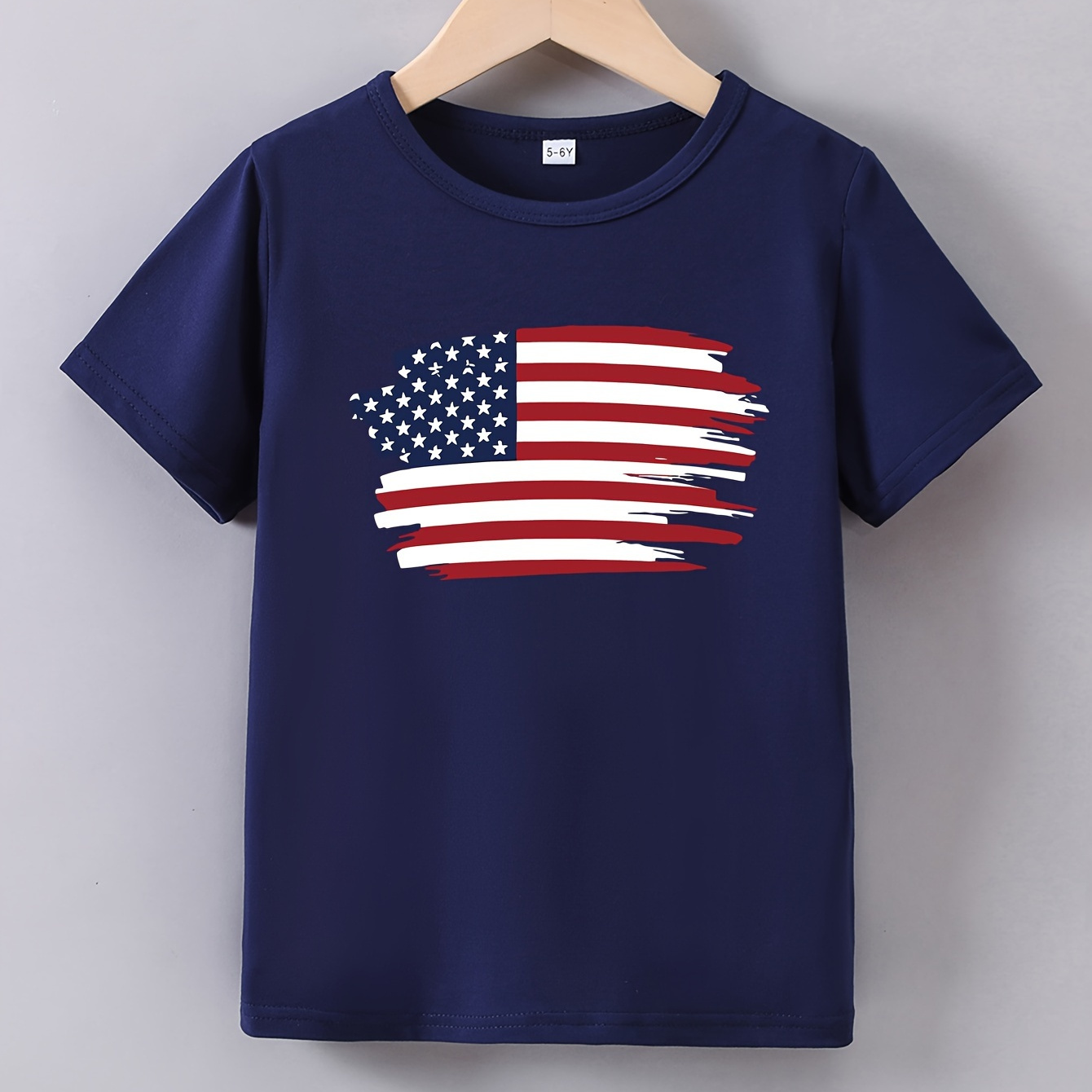 

Boys Casual T-shirt, Flag Graphic Print Breathable Comfortable Crew Neck Top, Boys Summer Clothing