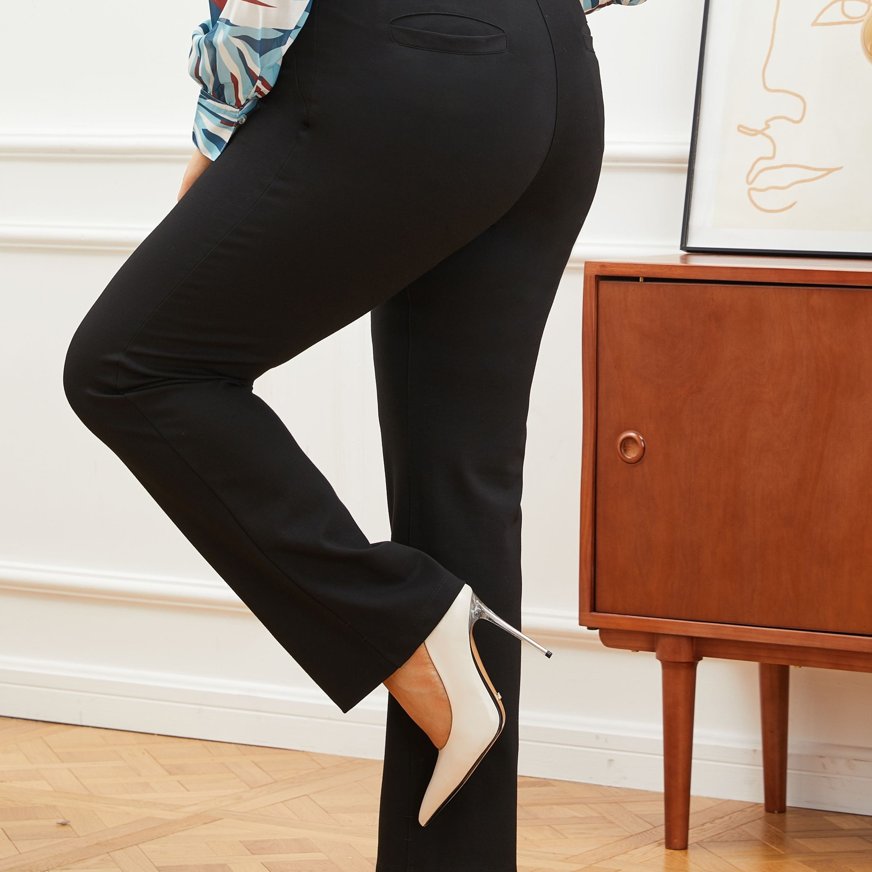 Plus Size Formal Pants Women's Plus Plain Elastic Medium - Temu Canada