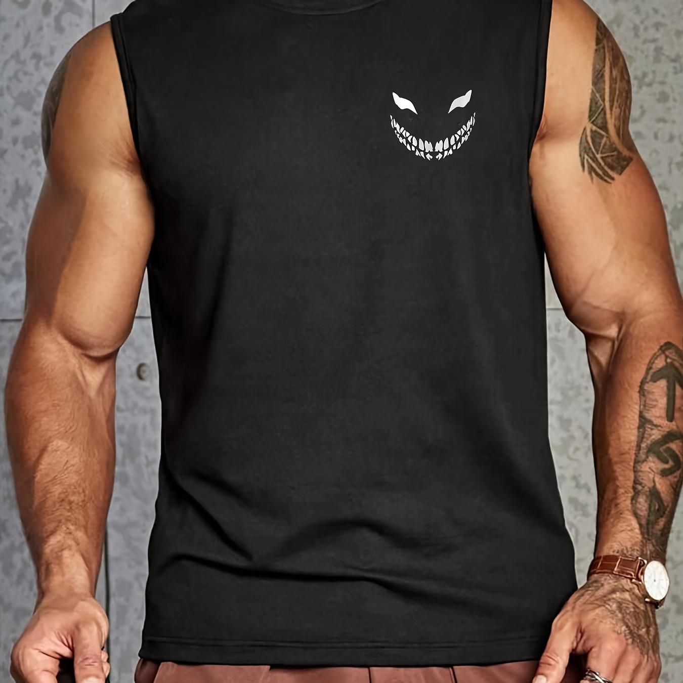 

Grimace Pattern Comfy Breathable Tank Top, Men's Casual Stretch Sleeveless T-shirt For Summer Gym Workout Training Basketball