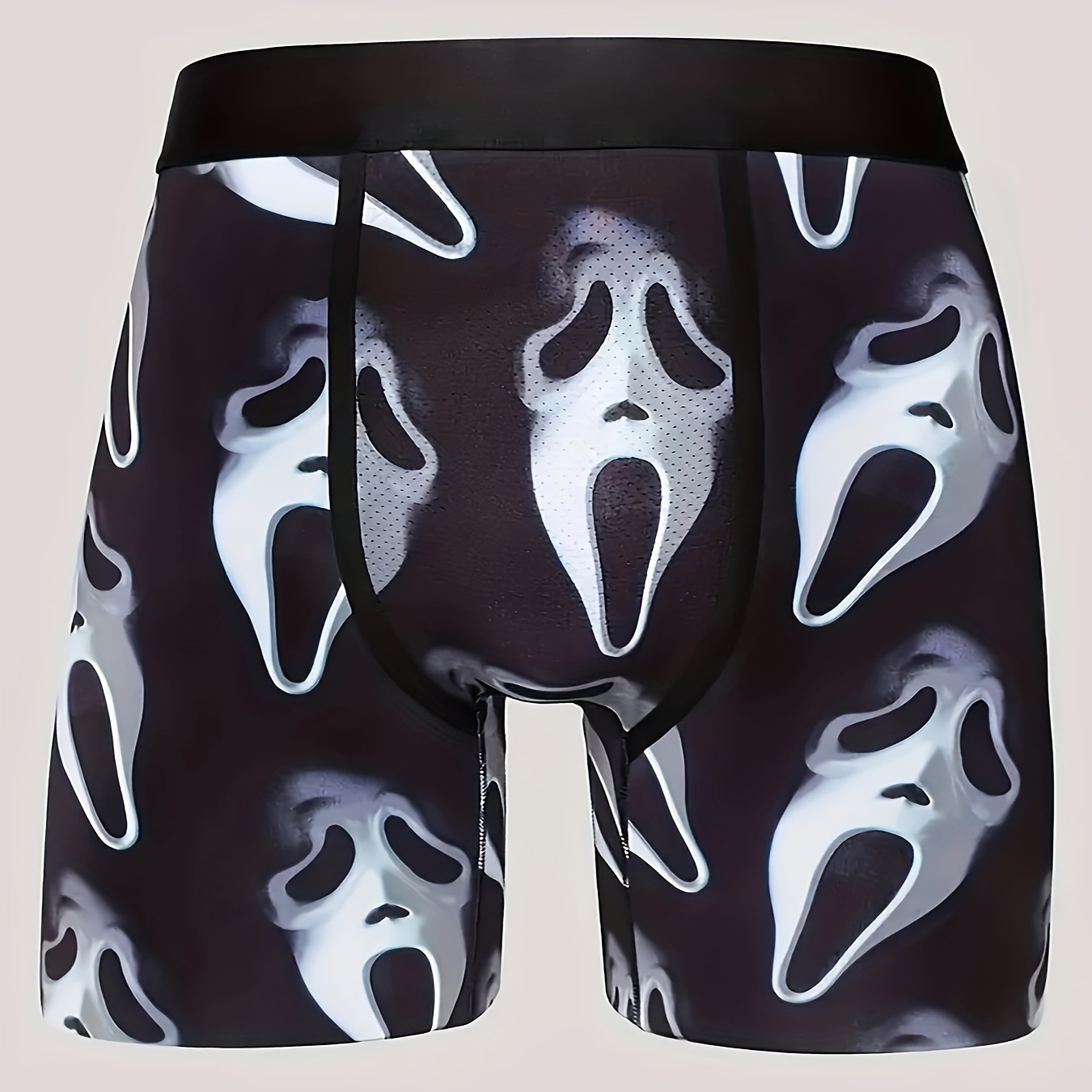 Halloween Cartoon Death Casual Low Waist Quick Drying Long Breathable Boxers Briefs, Plus Size Men's Comfortable Trendy Boxer Trunks Underwear