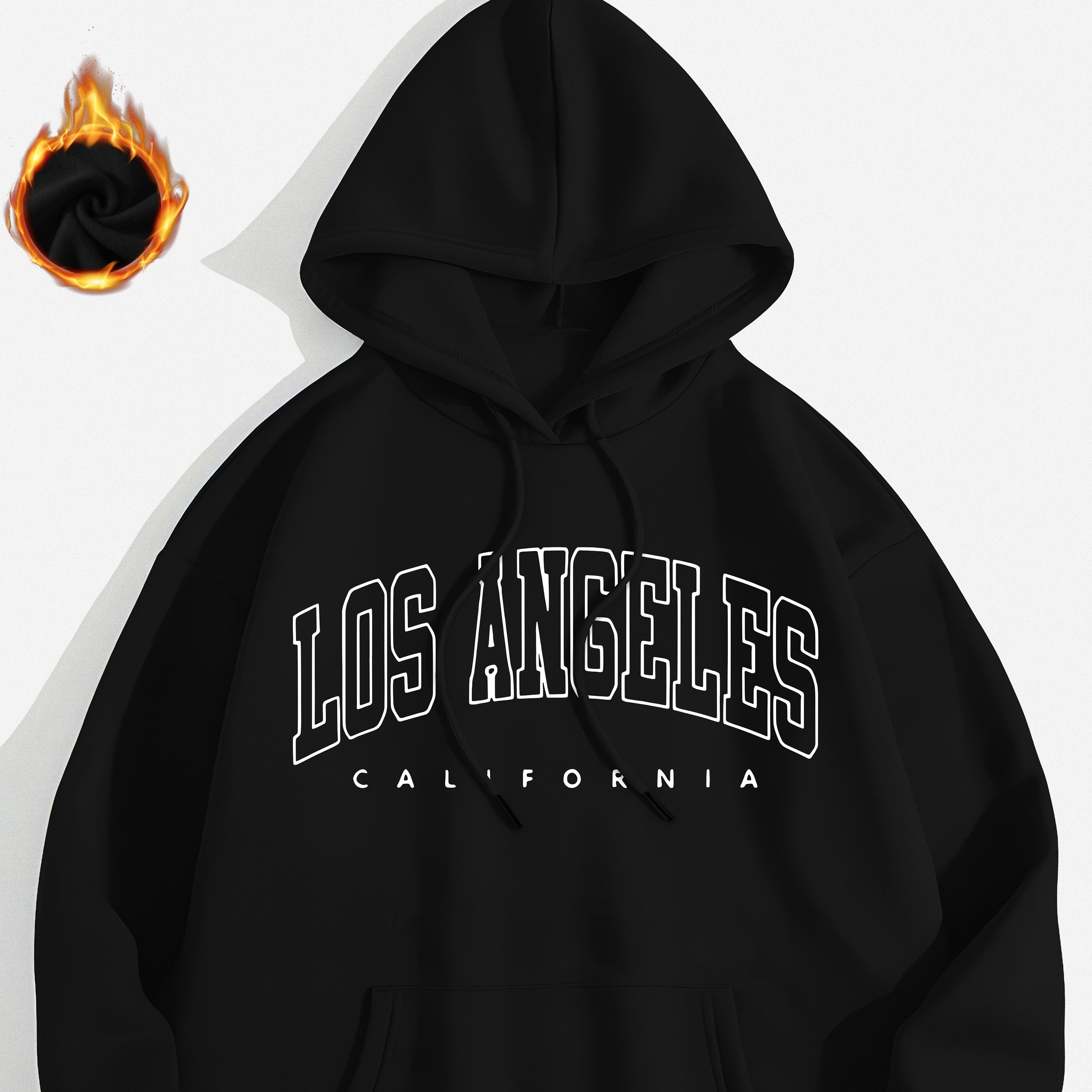 

Los Angeles Print Kangaroo Pocket Hoodie, Casual Long Sleeve Drawstring Hoodies Sweatshirt, Women's Clothing