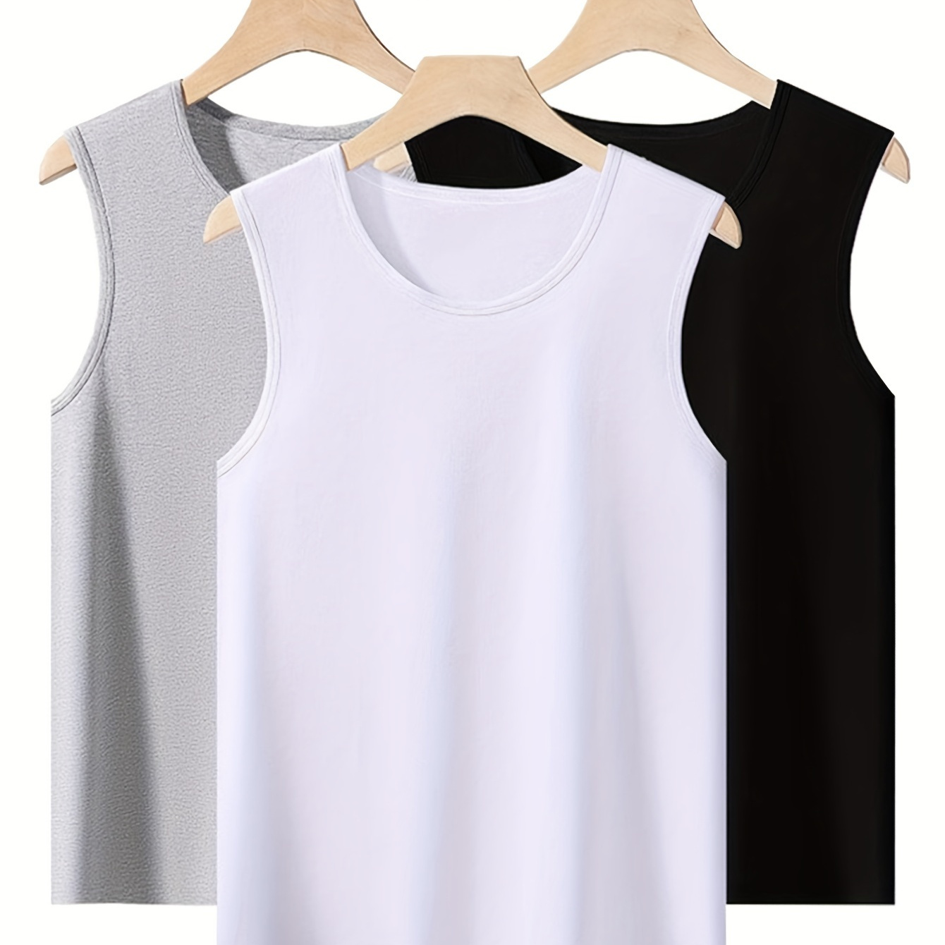 

3pcs Men's Solid Sleeveless Sports Tank Top, Quick Dry Breathable Sweat-wicking Round Neck Top Basic Style Fitness Gym Wear For Running Outdoor Training