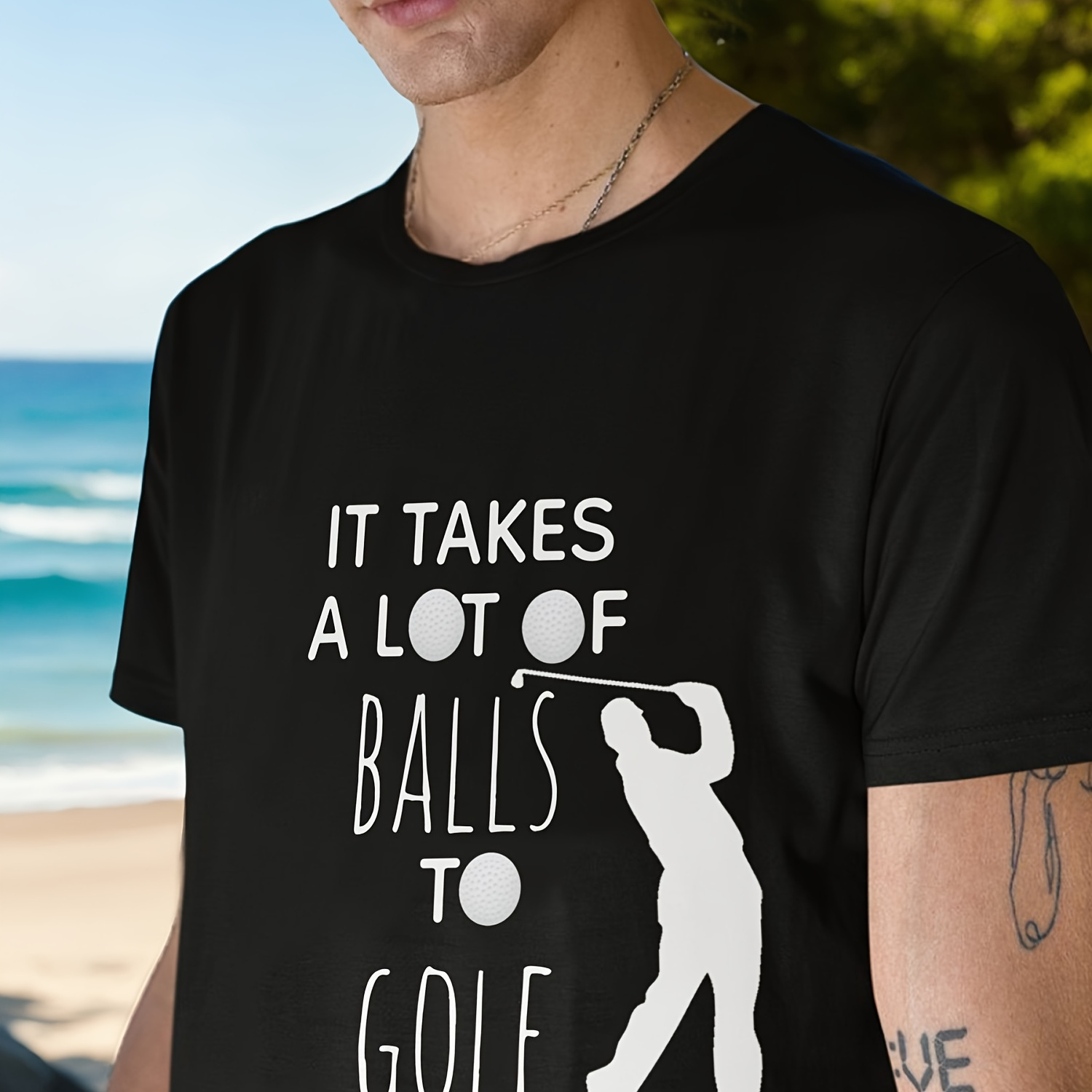 

Summer Men's Front Printed Short Sleeve T-shirt Top Comfortable Breathable Fabric Casual Sport Style Playing Golf