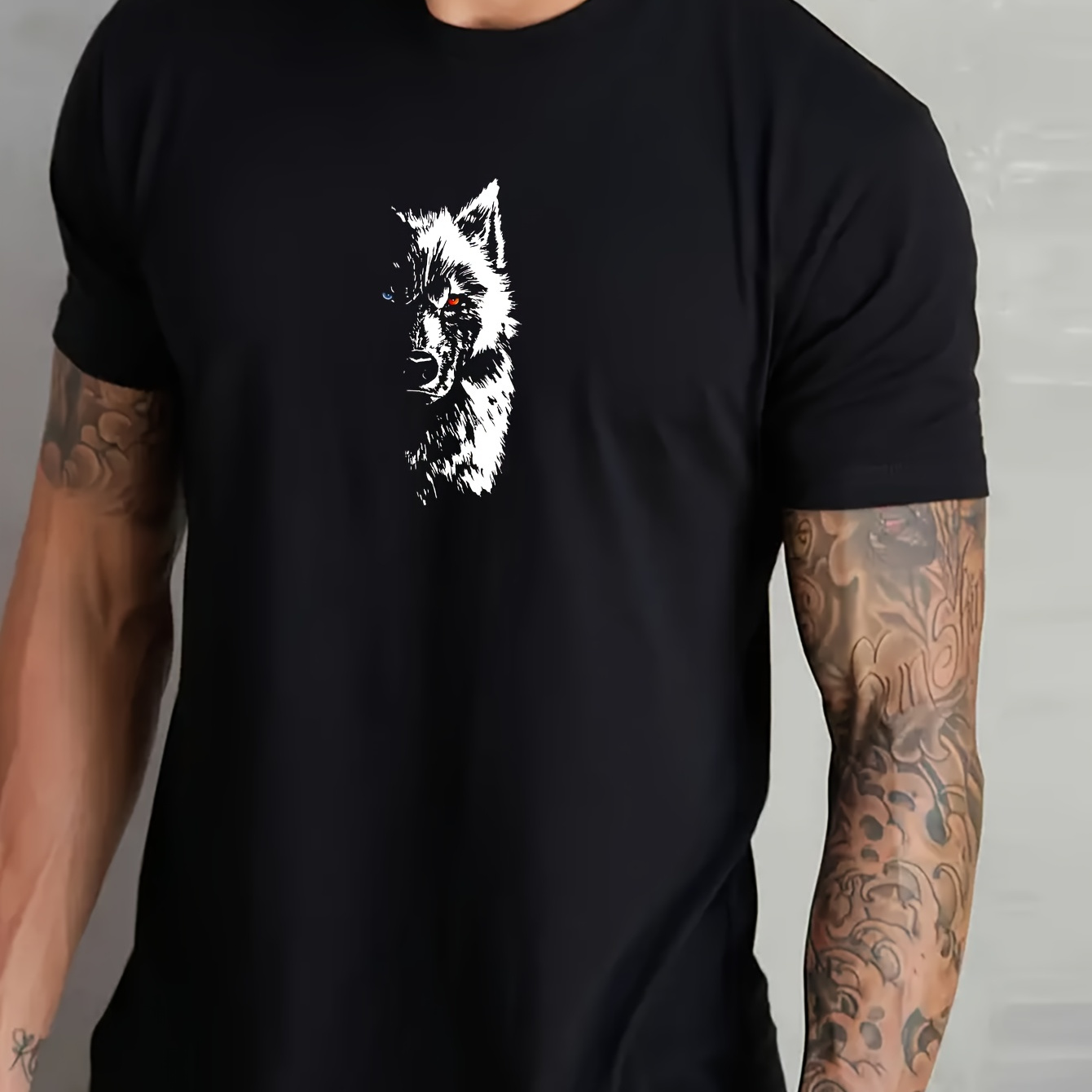 

Wolf King Print T-shirt, Stylish And Breathable Street , Simple Comfy Cotton Top, Casual Crew Neck Short Sleeve T-shirt For Summer