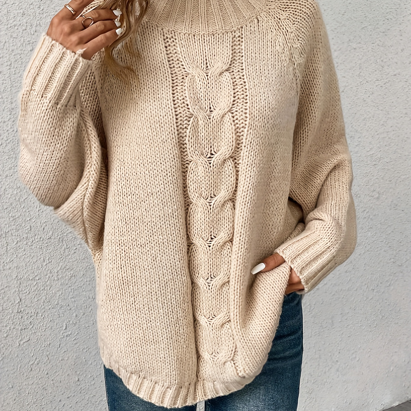 

Elegant Solid Color Mock Neck Sweater For Women - Cozy Knit Pullover, Fall & Winter, Plus Size Sweaters