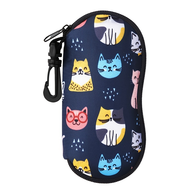 

1pc Cute Cat Print Zipper Eyegalsses Case For Travel Sport Soft Neoprene Portable Sunglass Case Unisex