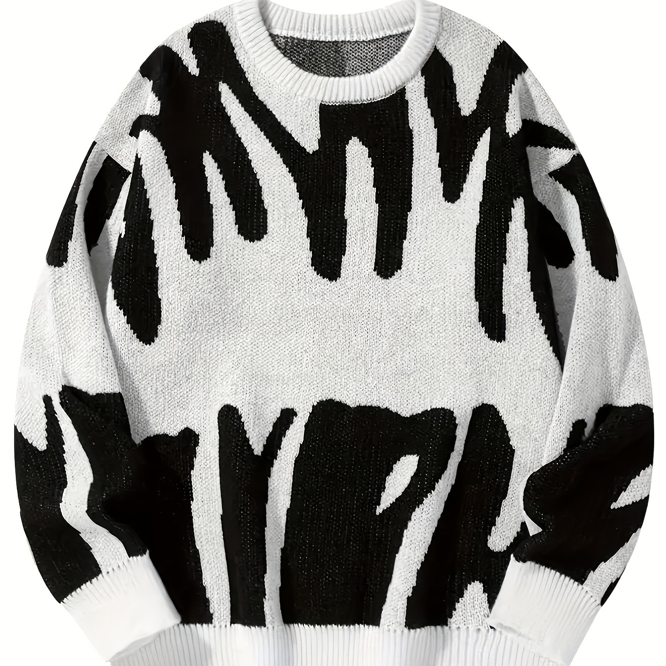 

Men's Contrast Color Letter Pattern Knit Crew Neck And Long Sleeve Sweater, Chic And Stylish Tops For Spring And Autumn Leisurewear