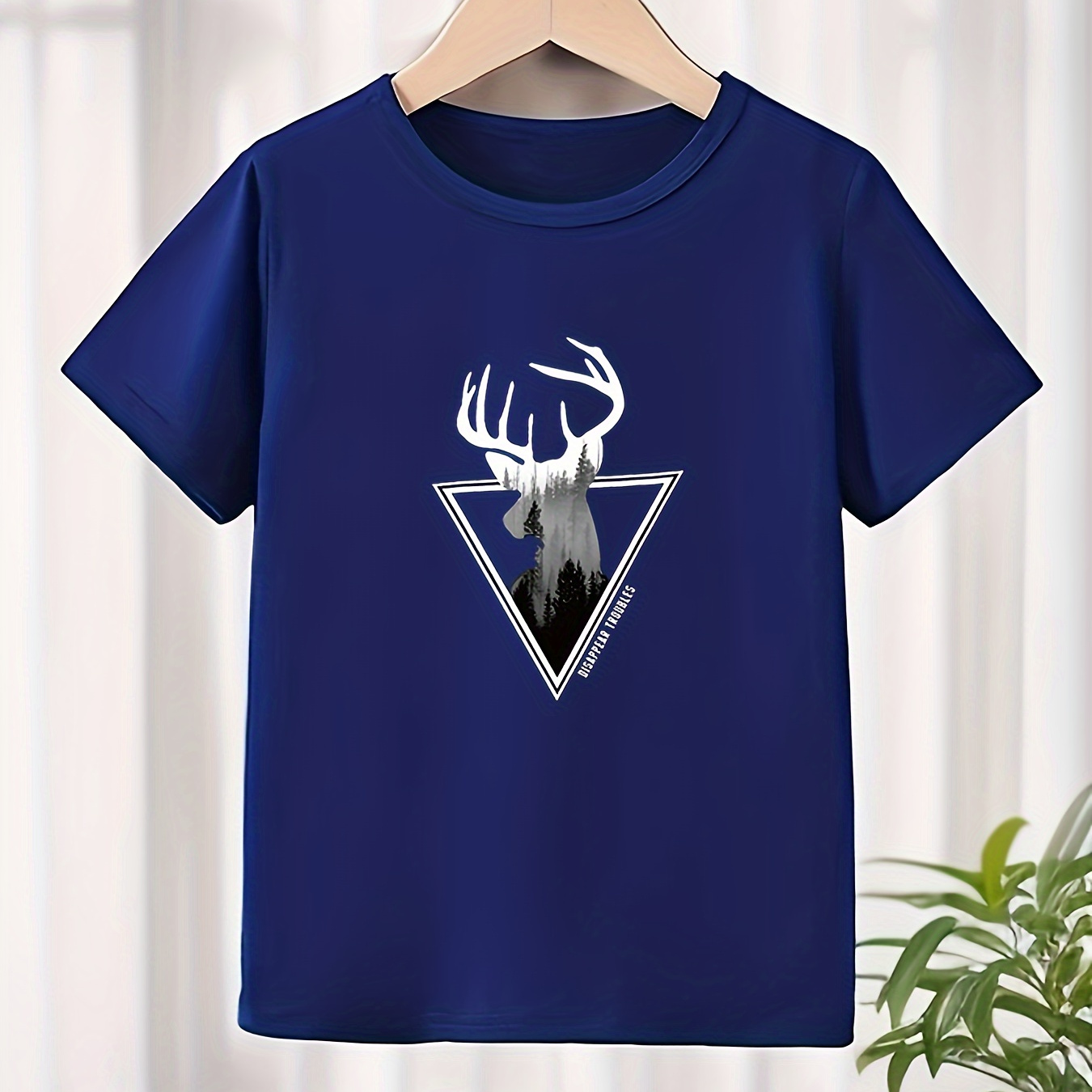 

Reindeer & Mountain Graphic Print Tee, Boys Casual & Trendy T-shirt For Spring & Summer, Boys Clothes For Outdoor Activities