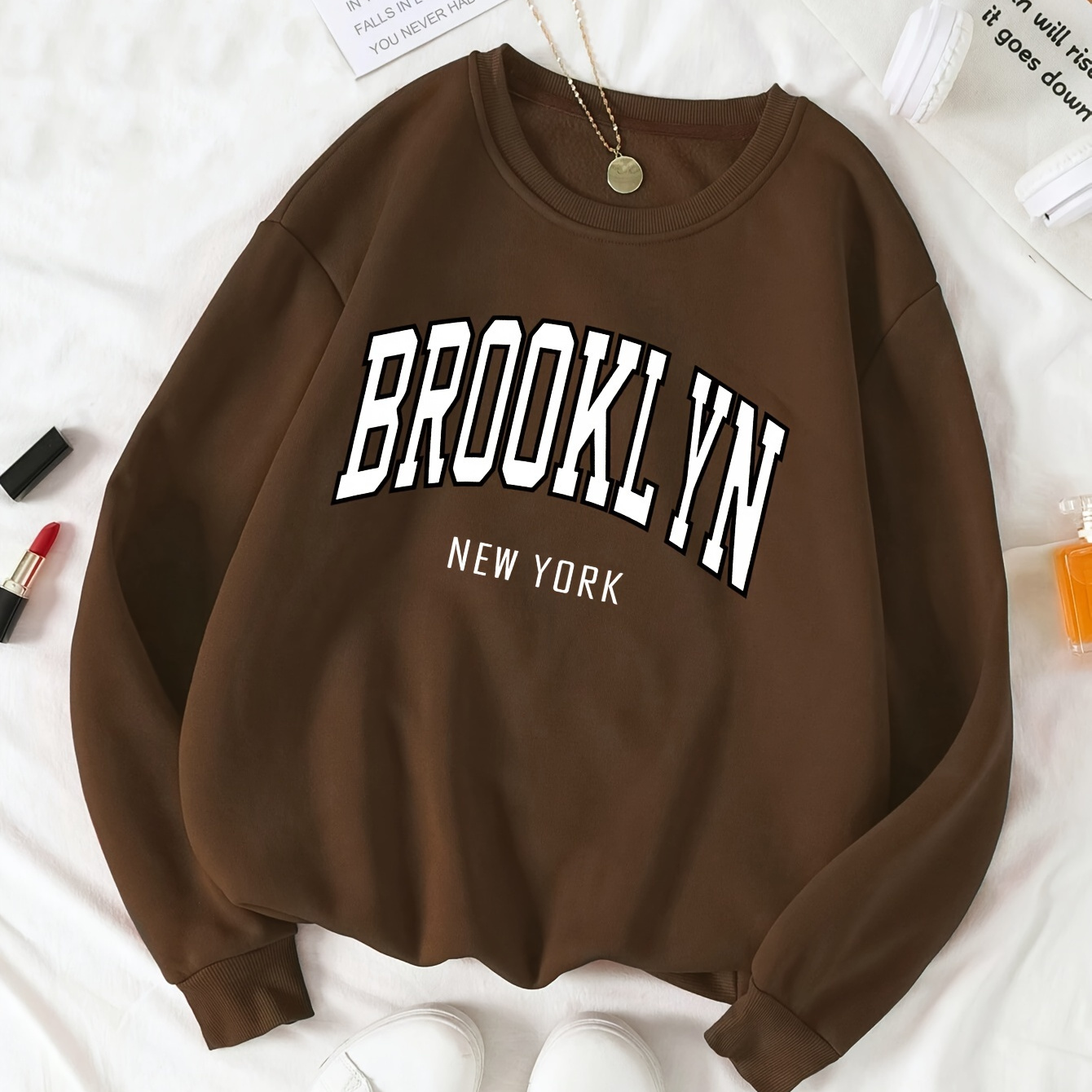 

Casual Pullover Sweatshirt With Letter Print, Crew Neck, Long Sleeve, Relaxed Fit - Comfortable Loungewear For Fall Winter