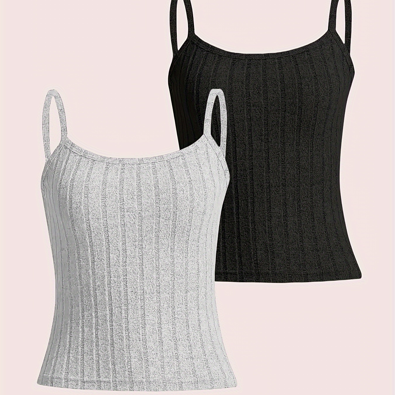 

Ribbed 2 Packs Cami Tops, Casual Solid Sleeveless Cami Top, Women's Clothing