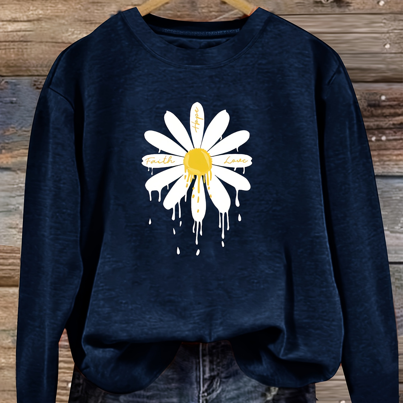 

Women' Daisy Crew Neck Sweatshirt, Long Sleeve, Machine Washable - Fall & Winter