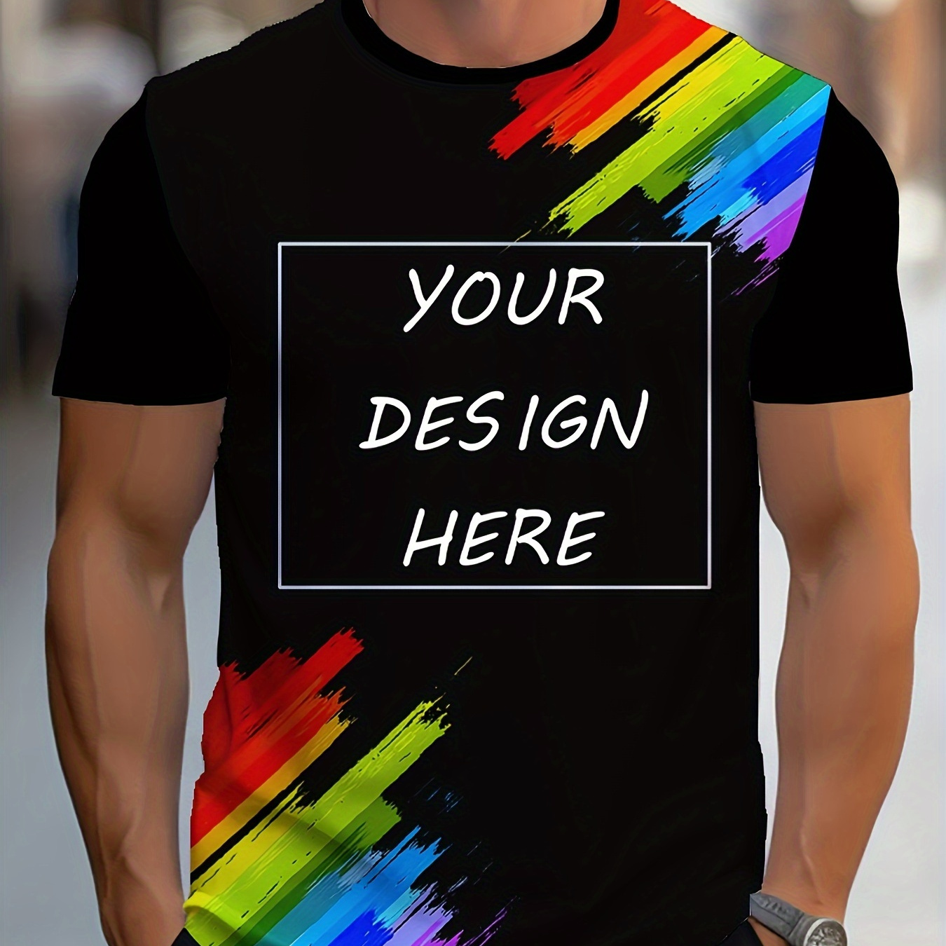 

2024 Rainbow Color Summer 3d Custom Print T-shirt For Men - Casual, Round Neck, Short Sleeve, Polyester Fabric, Suitable For Youth, Perfect For Outings And Everyday Wear