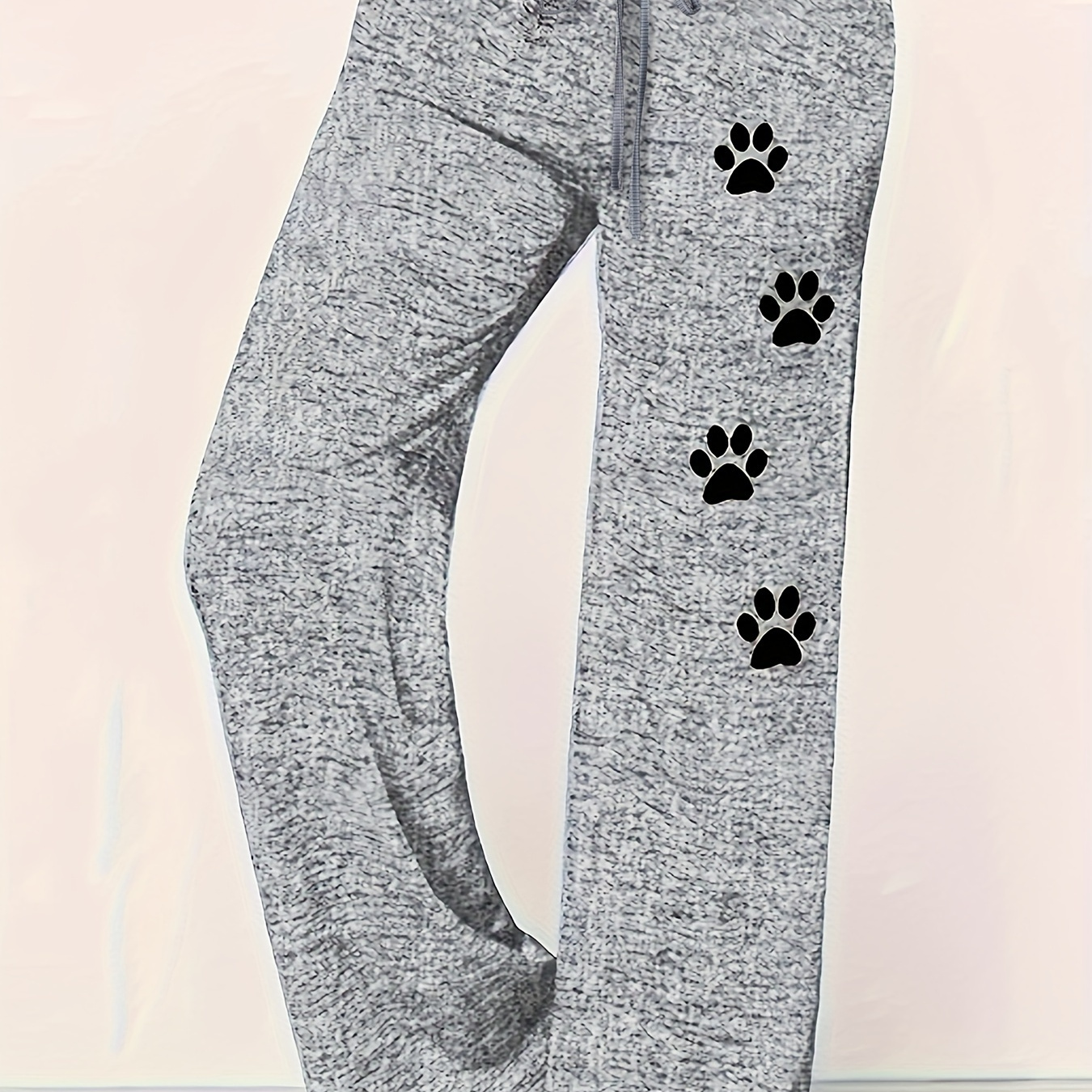 

Plus Size Paw Print Pants, Casual Tie Waist Pants For Spring & Fall, Women's Plus Size Clothing