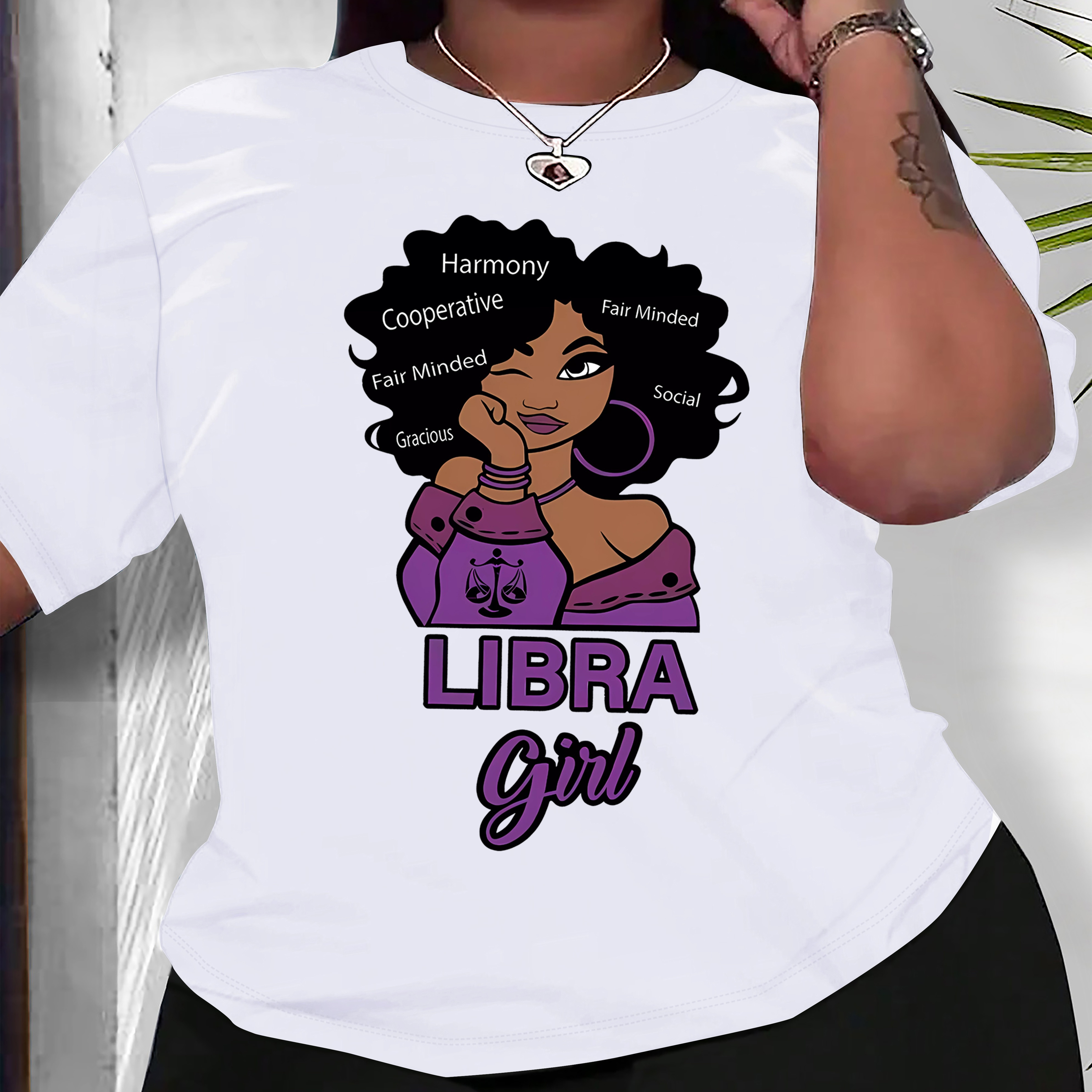 

Women's Plus Size Casual Sporty T-shirt, "libra Girl" Print, Comfort Fit Short Sleeve Tee, Fashion Breathable Casual Top