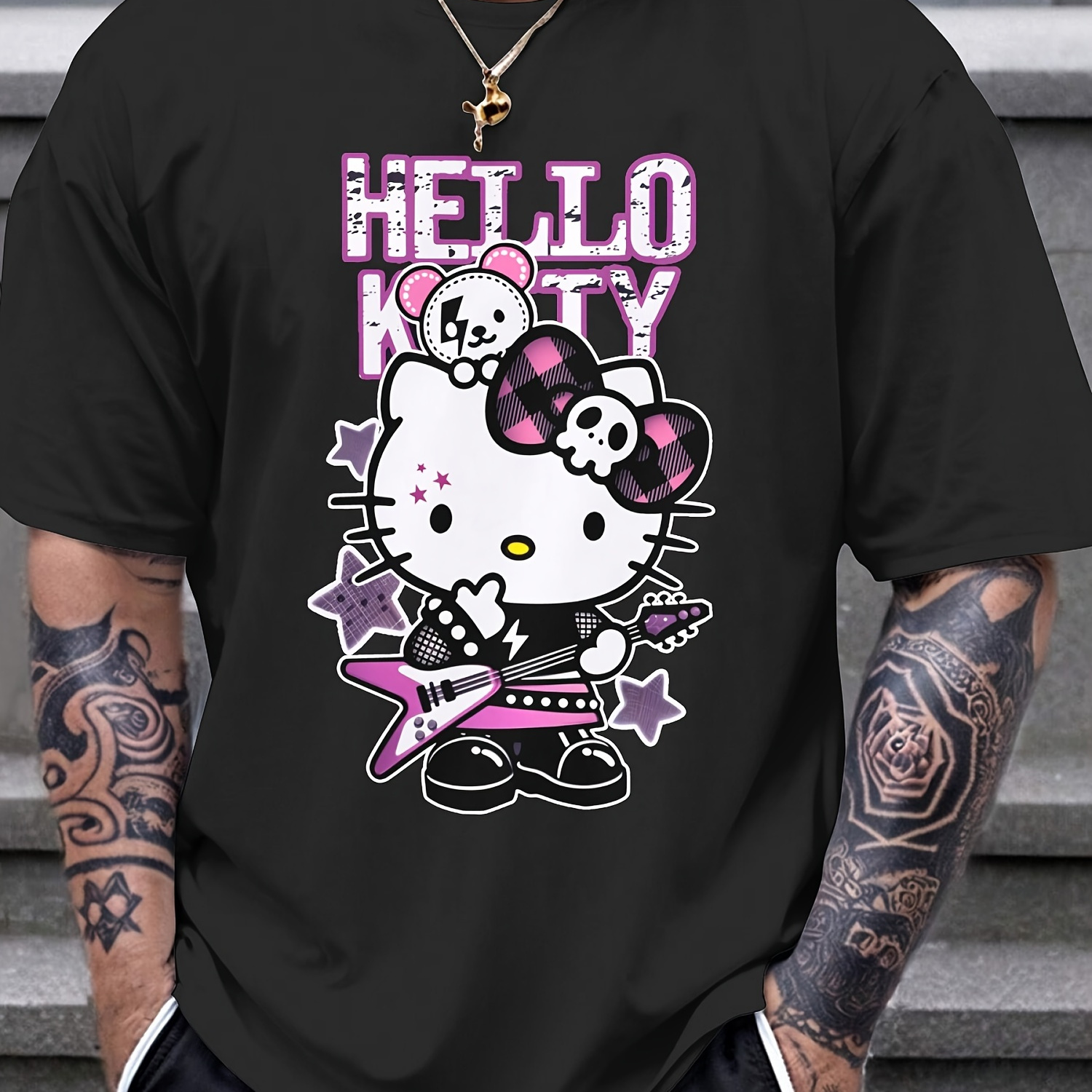 

Hello Kitty Cute T-shirt Men's Pure Cotton Single-sided Printed Round Neck (sanrio Official Authorization)