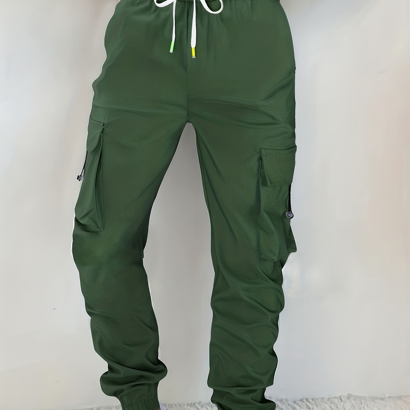 

Women's Casual Cargo Pants, Fashionable Loose-fit With Pockets, Elastic Waist With Drawstring, Streetwear Style