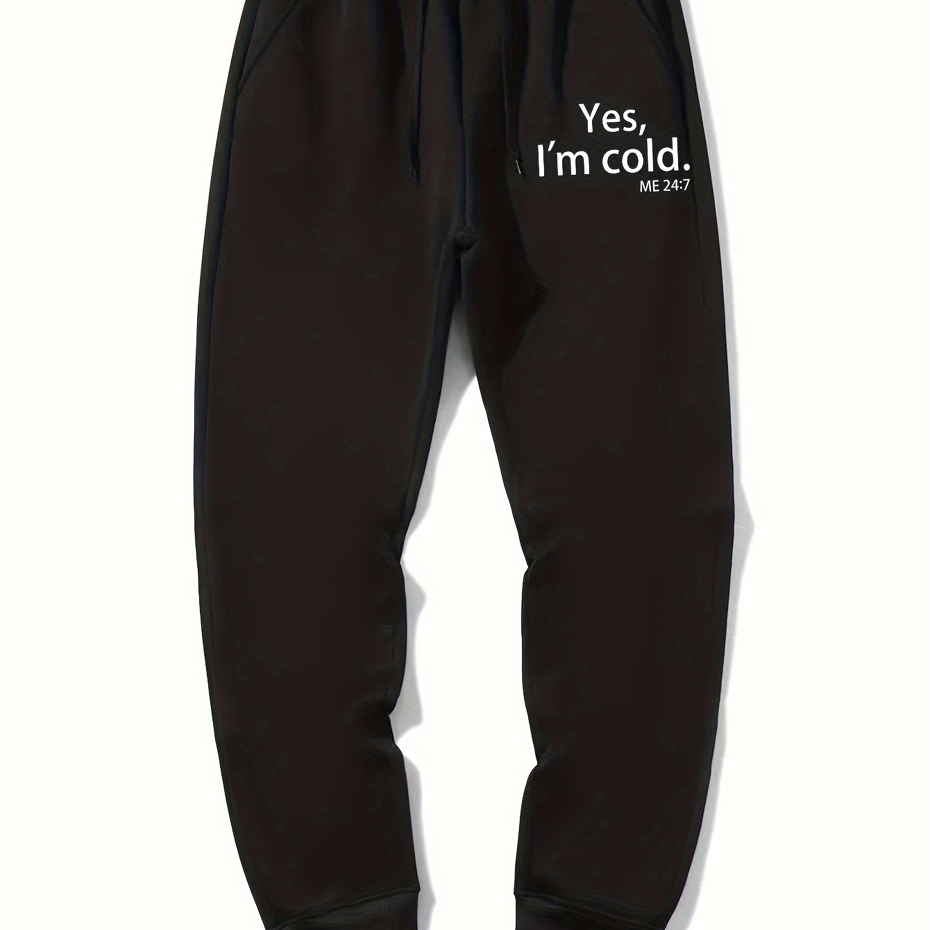 

''yes I'm Cold'' Pattern, Men's Drawstring Sweatpants, Pocket Casual Comfy Jogger Pants, Mens Clothing For Autumn Winter