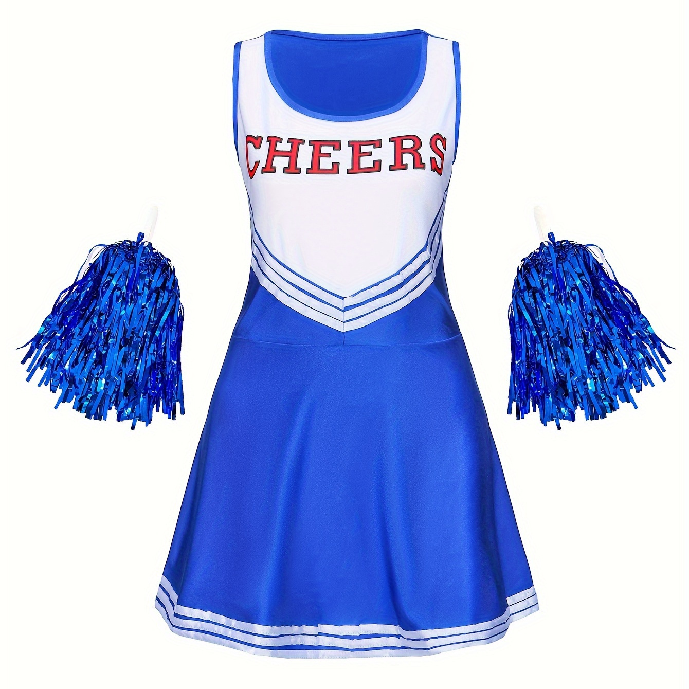 

Ladies Cheerleading Set, Round Neck, Sleeveless, Letter Print, With Pom Poms, Women's Clothing