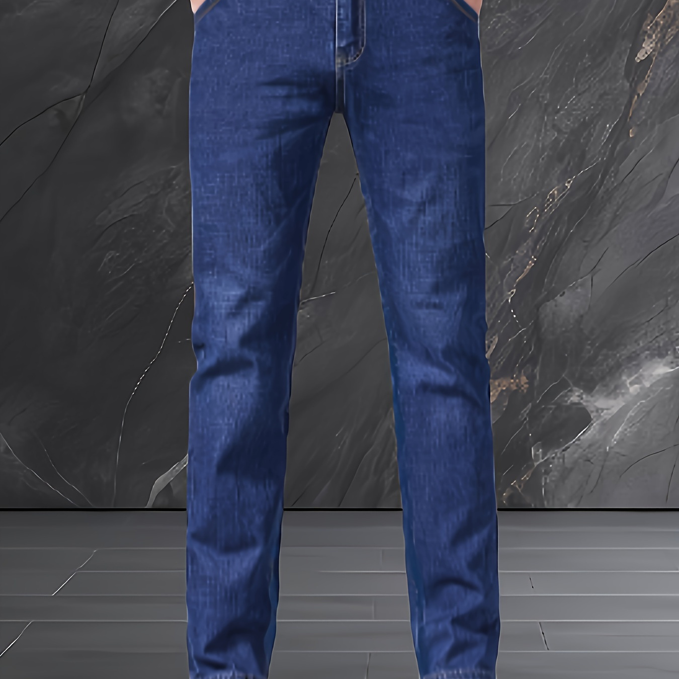 

Men's Solid Denim Jeans, Light Business Style Slightly Stretch Straight Leg Pants For Outdoor Casual Daily