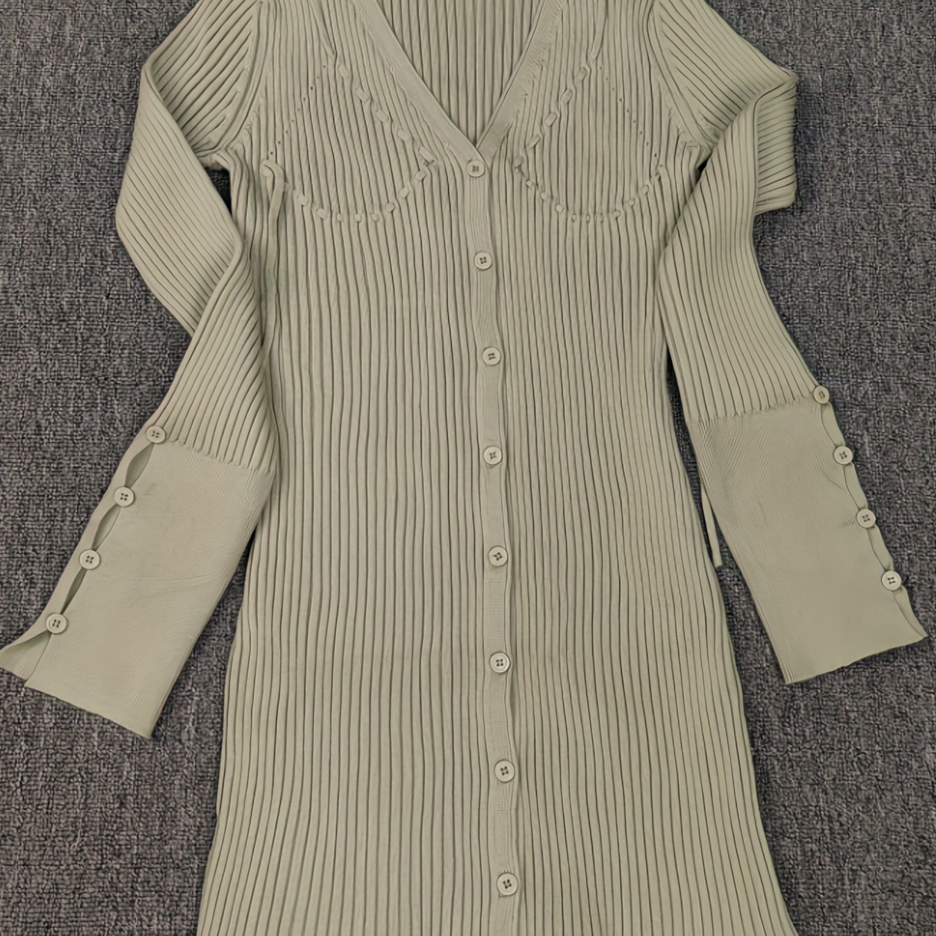 

Solid Rib Knit Cardigan, Casual Button Front Mid Length Long Sleeve Sweater For Spring & Fall, Women's Clothing