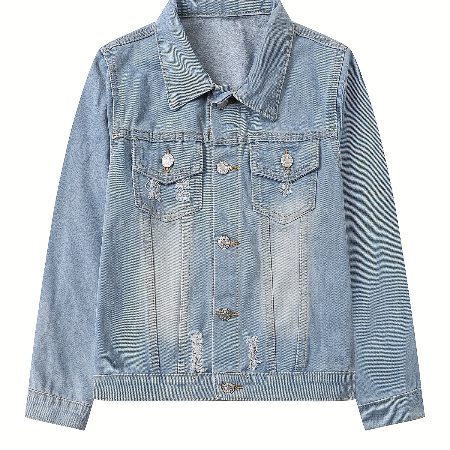 

Girls Comfy Denim Jacket Ripped Design Casual Jacket For Spring And Fall