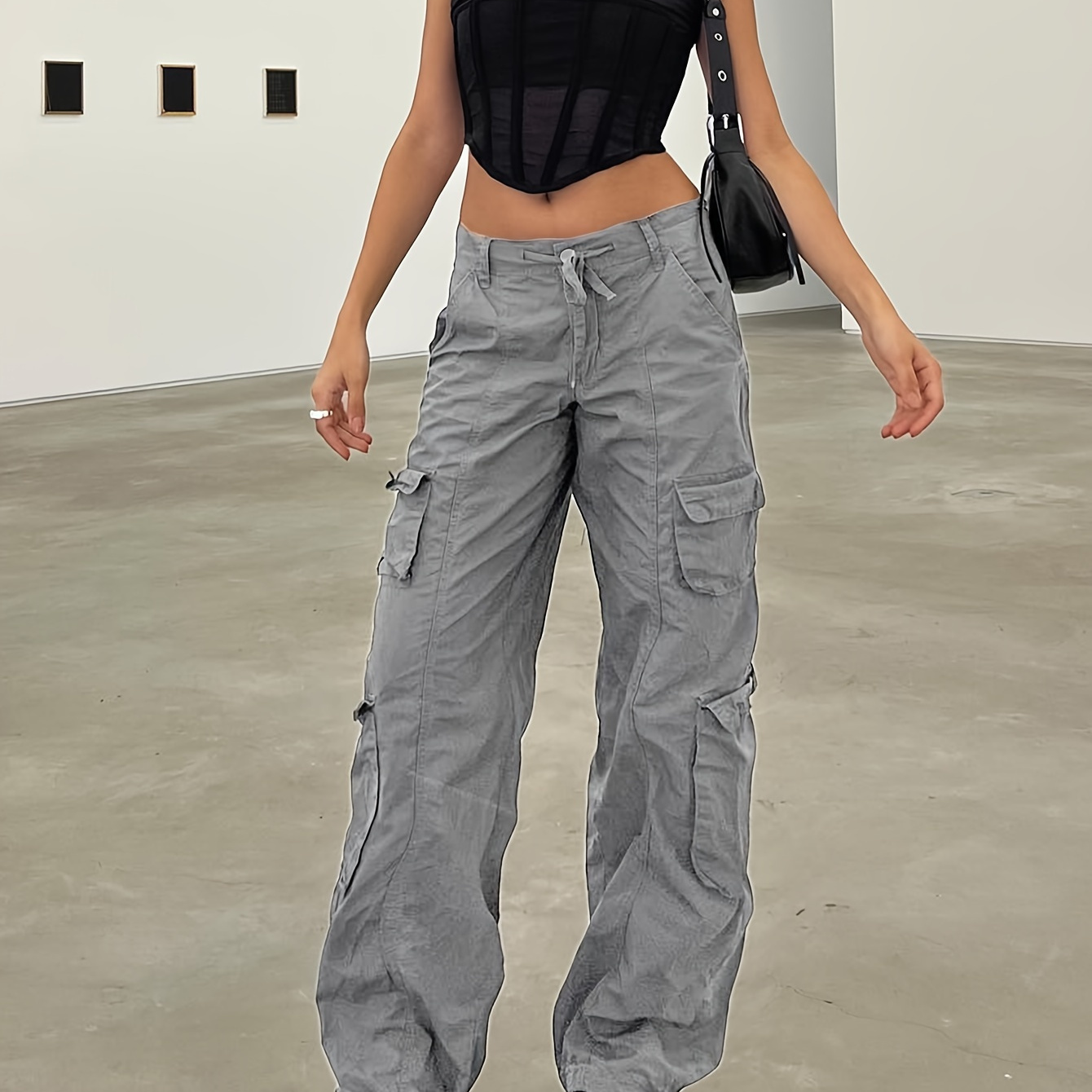 

Solid Wide Leg Cargo Pants, Casual Loose Pants For Spring & Summer, Women's Clothing