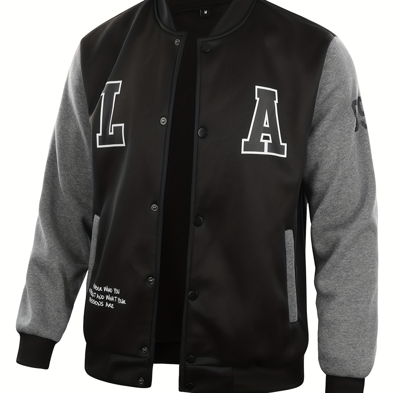 

Letter Print Preppy Varsity Jacket, Men's Casual Color Block Button Up Jacket For Spring Fall School Baseball