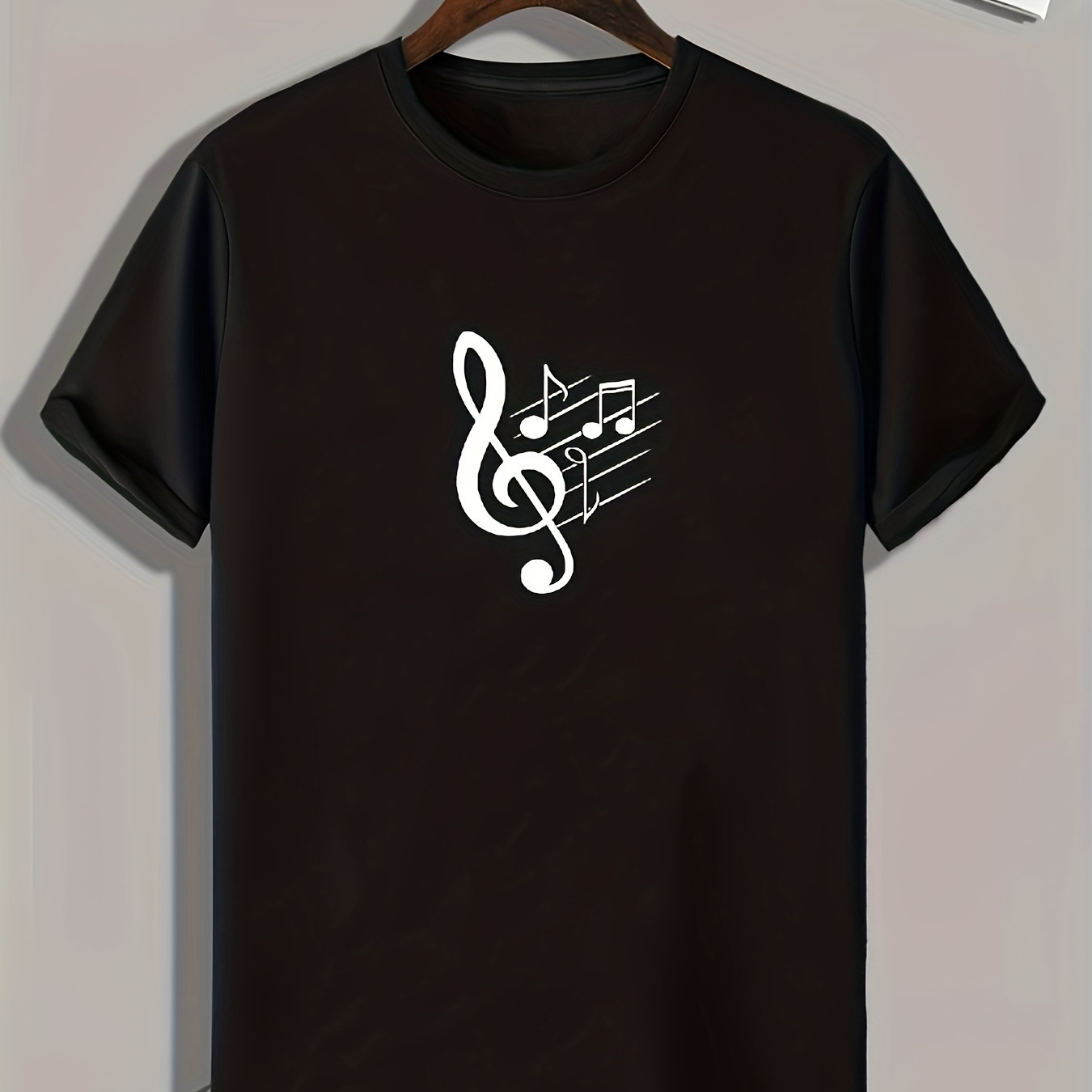 

Musical Note Print, Men's Graphic T-shirt, Casual Comfy Tees For Summer, Mens Clothing