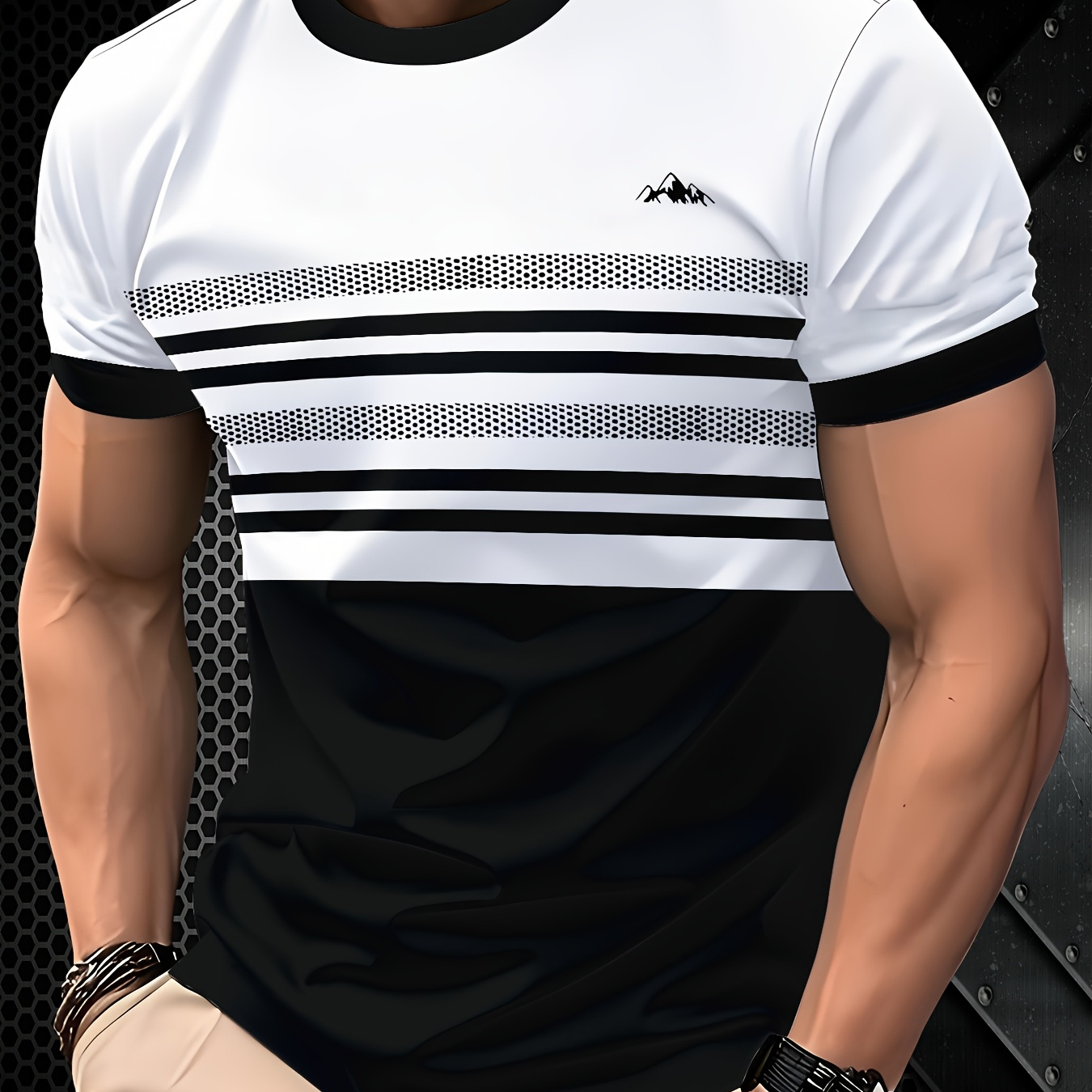 

Men' Black & White Striped 3d Print T-shirt - Breathable, Moisture-wicking Polyester, Machine Washable - Casual Or Party Wear, Casual, 3dt