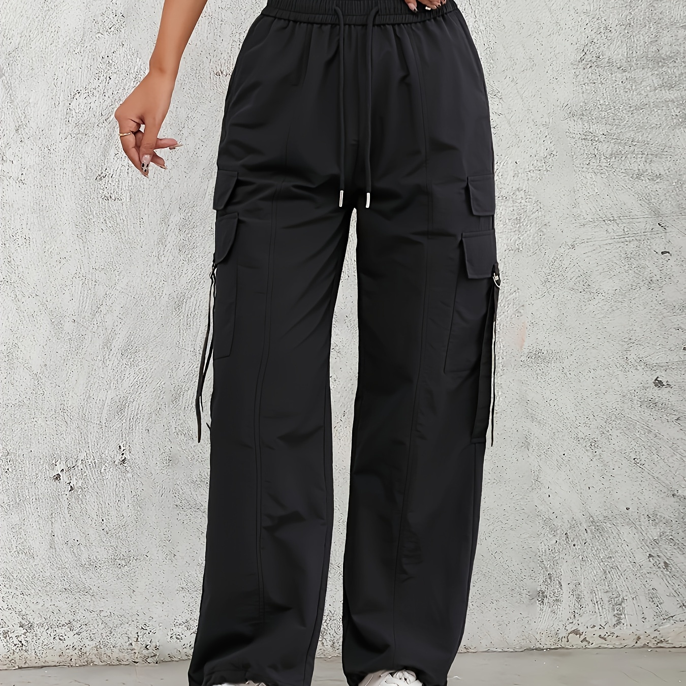 

Women's Y2k Style High-waist Cargo Pants - Relaxed Fit, Stretchy Waistband, Multi-pockets, Polyester, Quick-dry, Machine Washable, Casual Outdoor Trousers With Metal Clasps