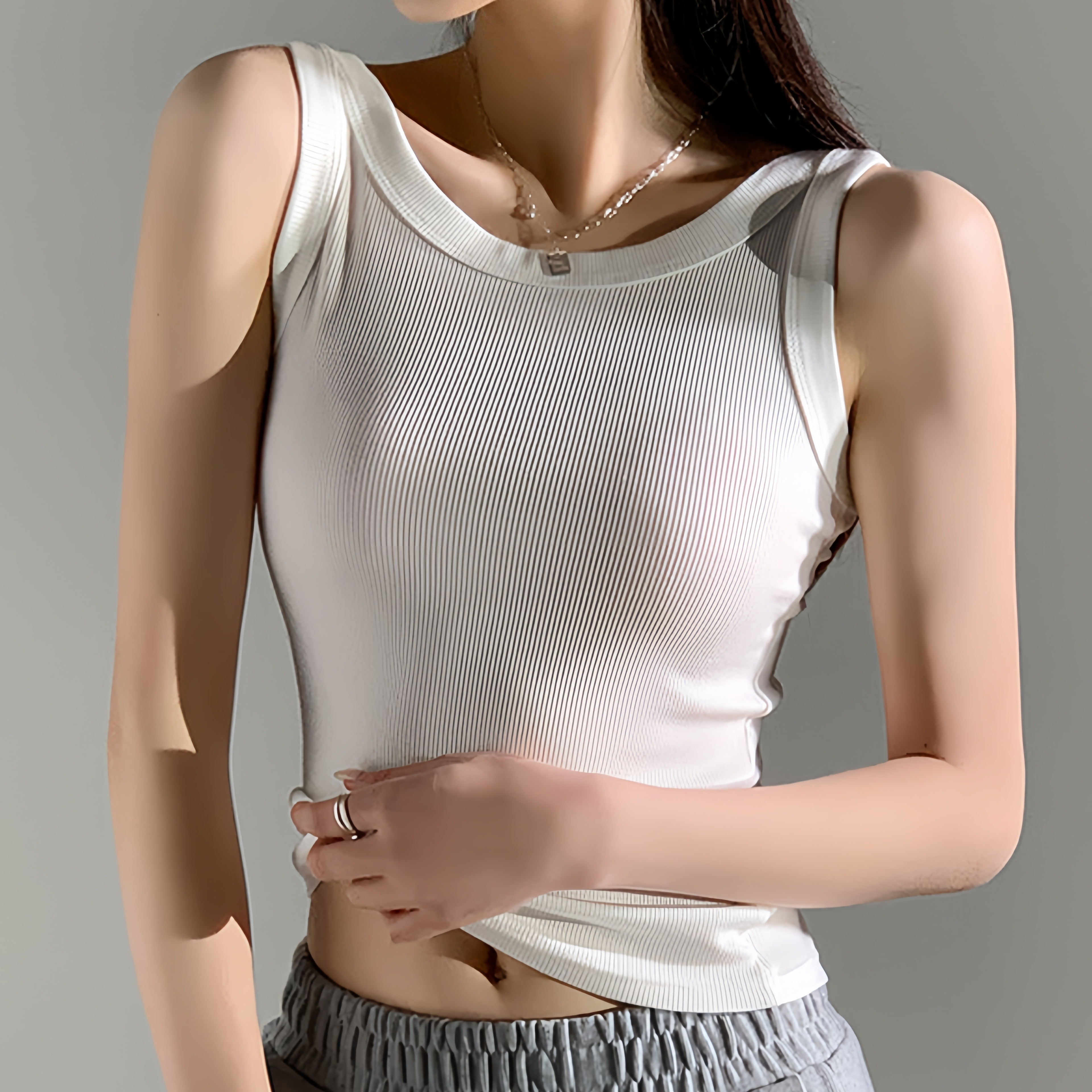 

1pc Women's Casual Ribbed Tank Top, Solid Color Knit Vest With Side Detail, Low Neck Polyester Camisole For All , Layering Piece