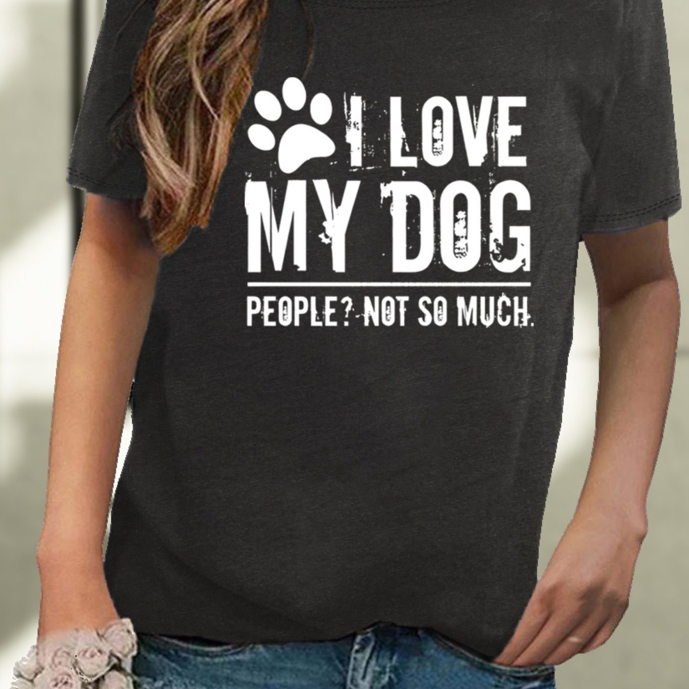 

Dog Paw Print T-shirt, Short Sleeve Crew Neck Casual Top For Summer & Spring, Women's Clothing