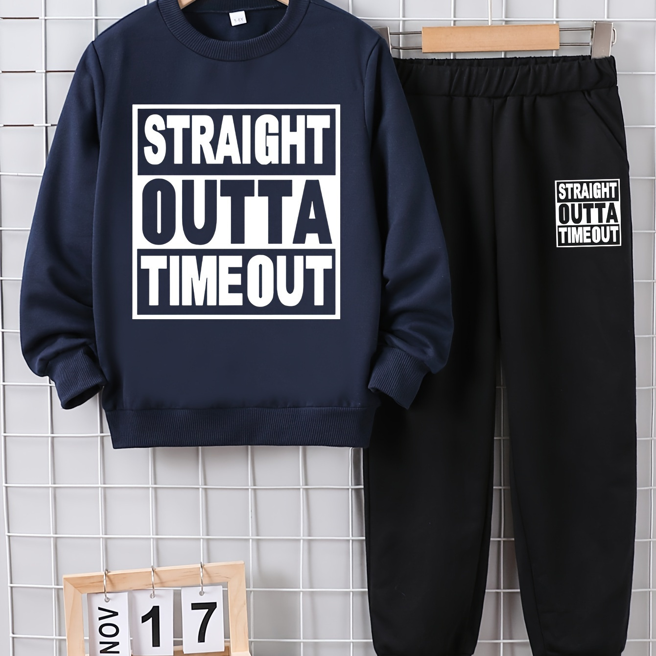 

Boys And Long Sleeve "english " Round Sweatshirt Set, For