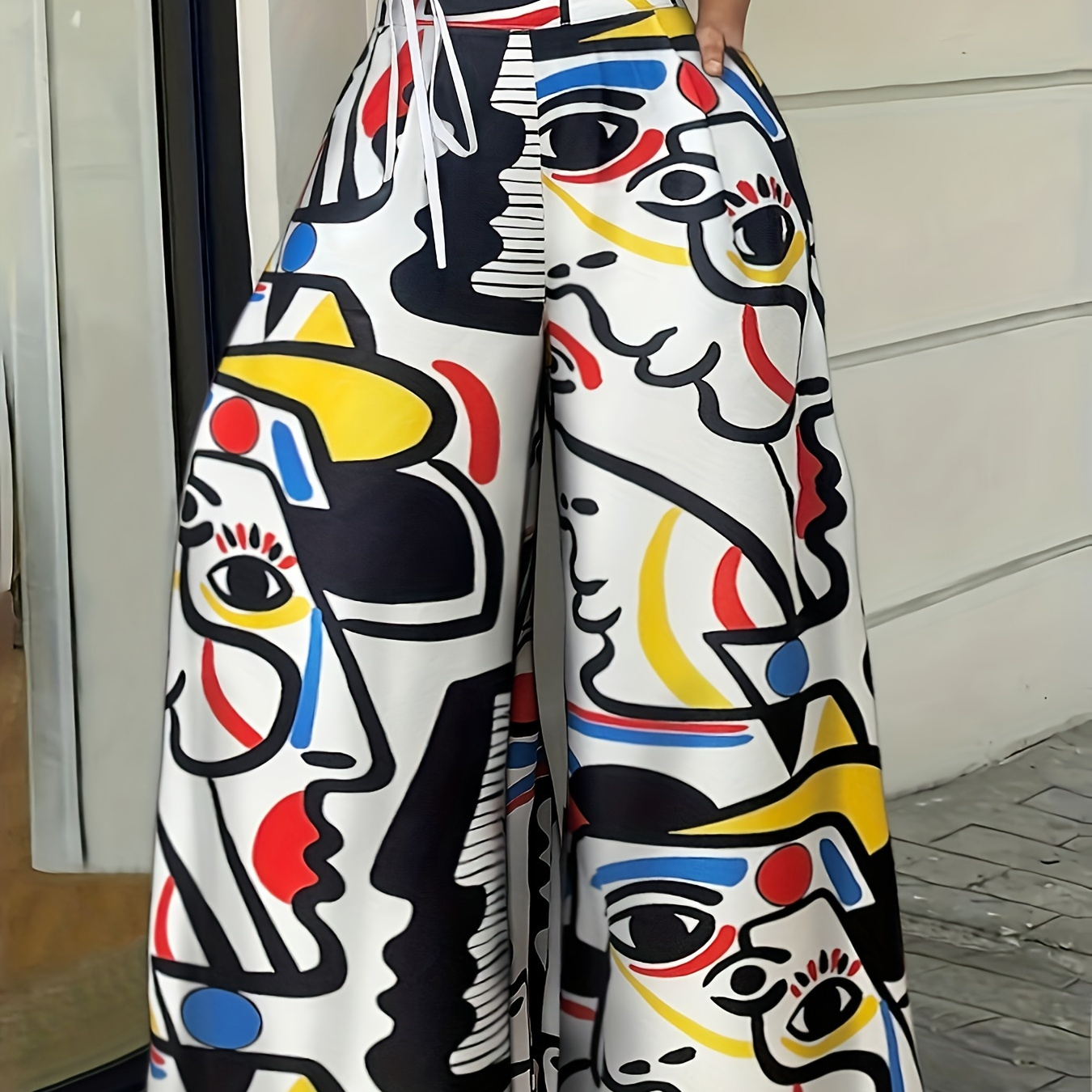 

Pantalon large à poches imprimé graffiti, élégant pantalon taille haute pour et , vêtements pour femmes.