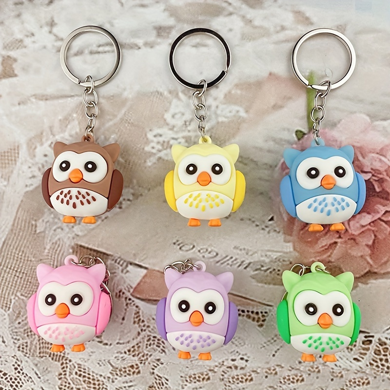 6pcs PVC Owl Keychain Cute Cartoon Animal Bag Key Chain Keyring Ornament  Bag Purse Charm Accessories