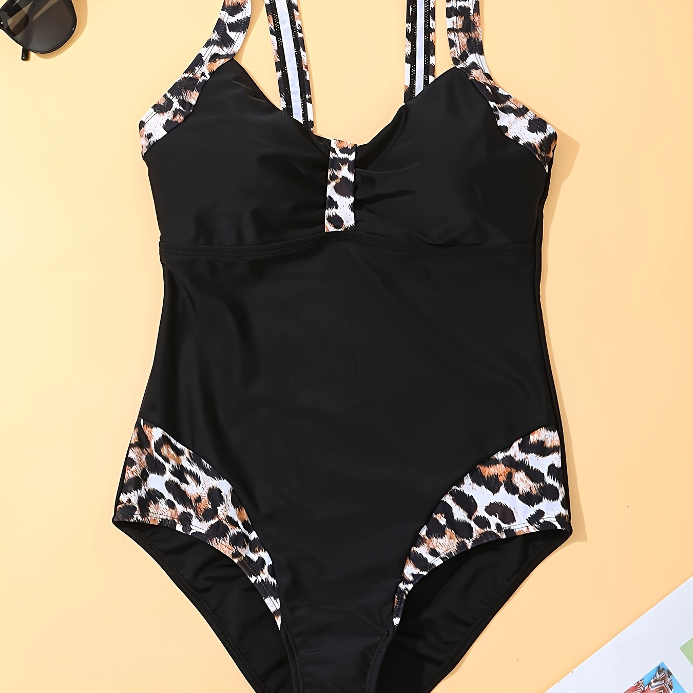 

Leopard Print One-piece Swimsuit, Contrast Color High Cut Bathing Suits, Women's Swimwear & Clothing