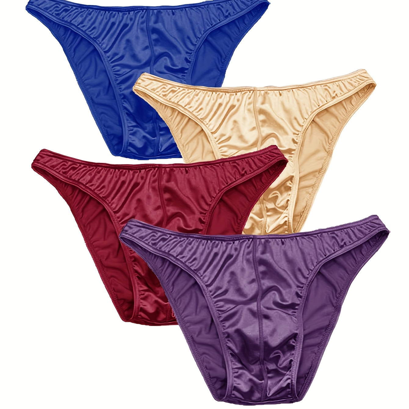 

4pcs Men's Briefs - Sexy, Smooth, Non-see-through Underwear In Blue, Golden, , Plus Sizes S/m/l/xl/2xl/3xl, Machine Washable