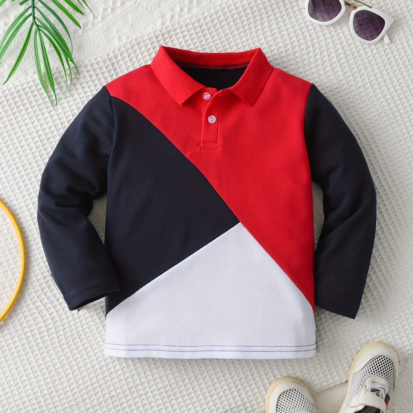 

Casual Boys Color Block Long Sleeve Shirt, Trendy Lapel Shirt For Kids, Gift For Children
