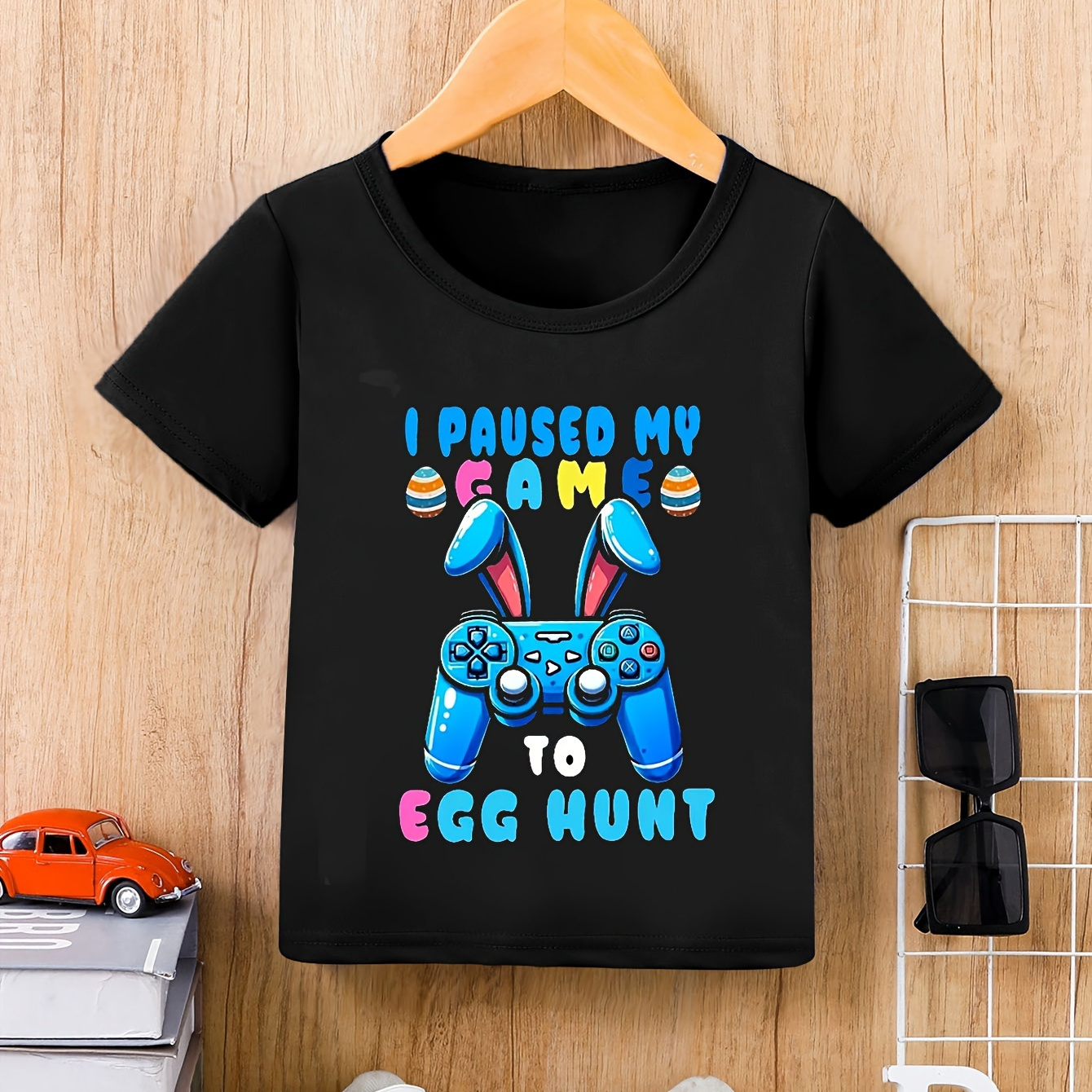 

I Paused My Game To Egg Hunt Letter Print Boys Comfortable Versatile Short Sleeve T-shirt Boys Tee Tops